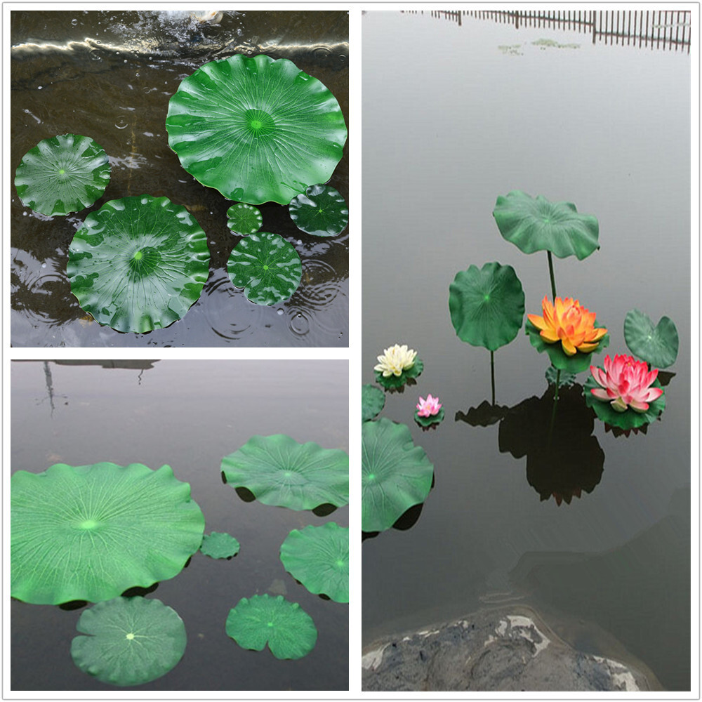 Fake Artificial Lotus Leaves Flower Plastic Water Lily Floating Pool Decor 10pcs