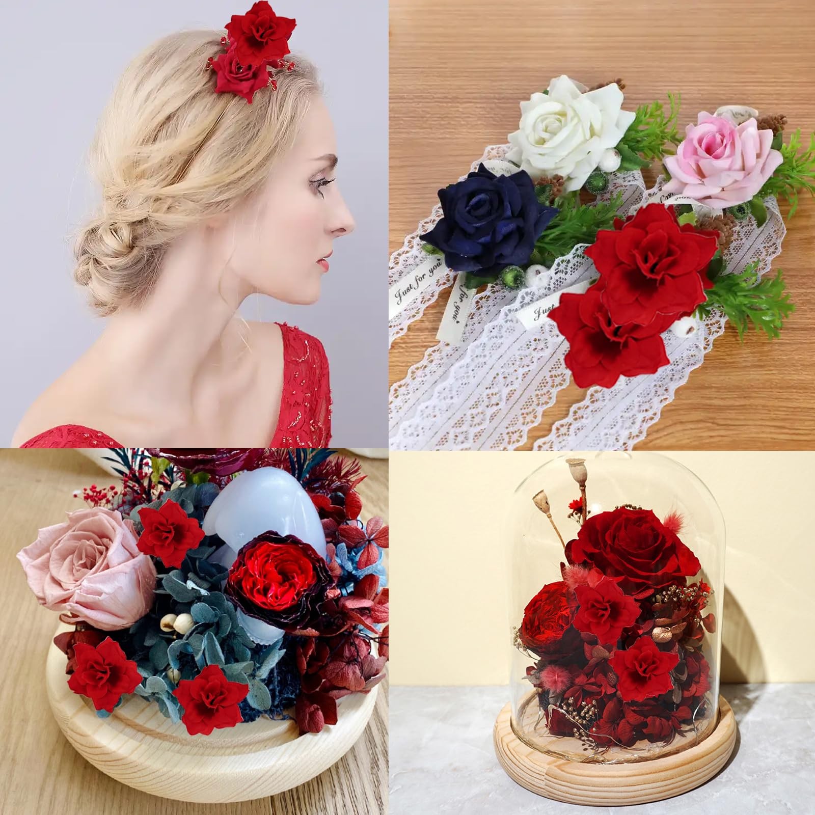 55 PCS Red 1.2 Inch Small Silk Fake Roses Flower Heads Valentine Crafts