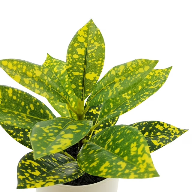 Mainstays 7.5″ Artificial Spotted Laurel Plant in Pot Faux Indoor Home Office