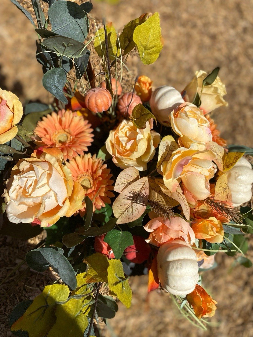 Large Decorative Footed Cauldron With Cottage-chic Autumn Floral Arrangement