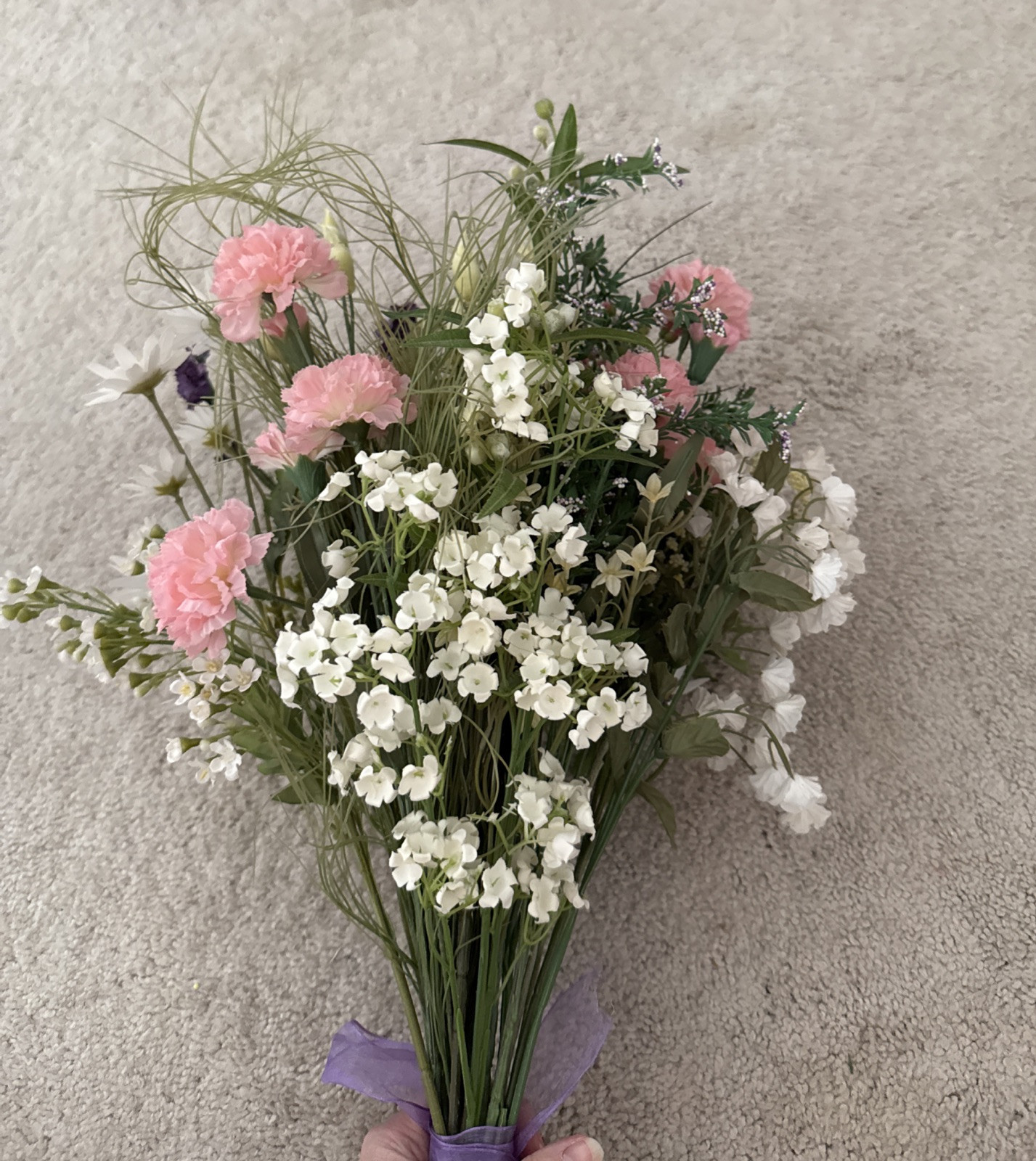 Floral Arrangement Bouquet Flowers Pink Purple White Yellow Green Rustic Wild