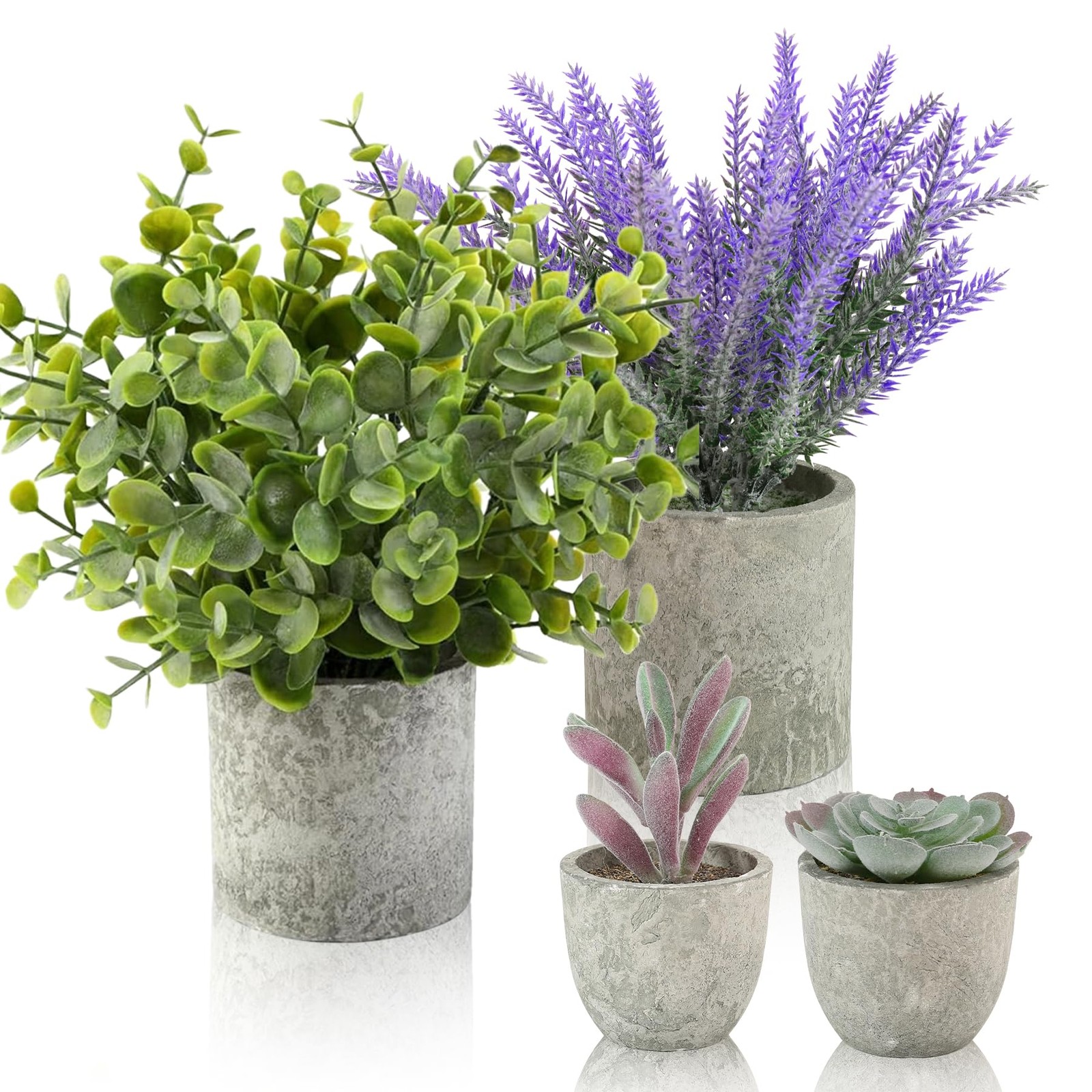 4 Packs Fake Plants Small Artificial Plants for Shelf Lavender Flowers Eucaly…