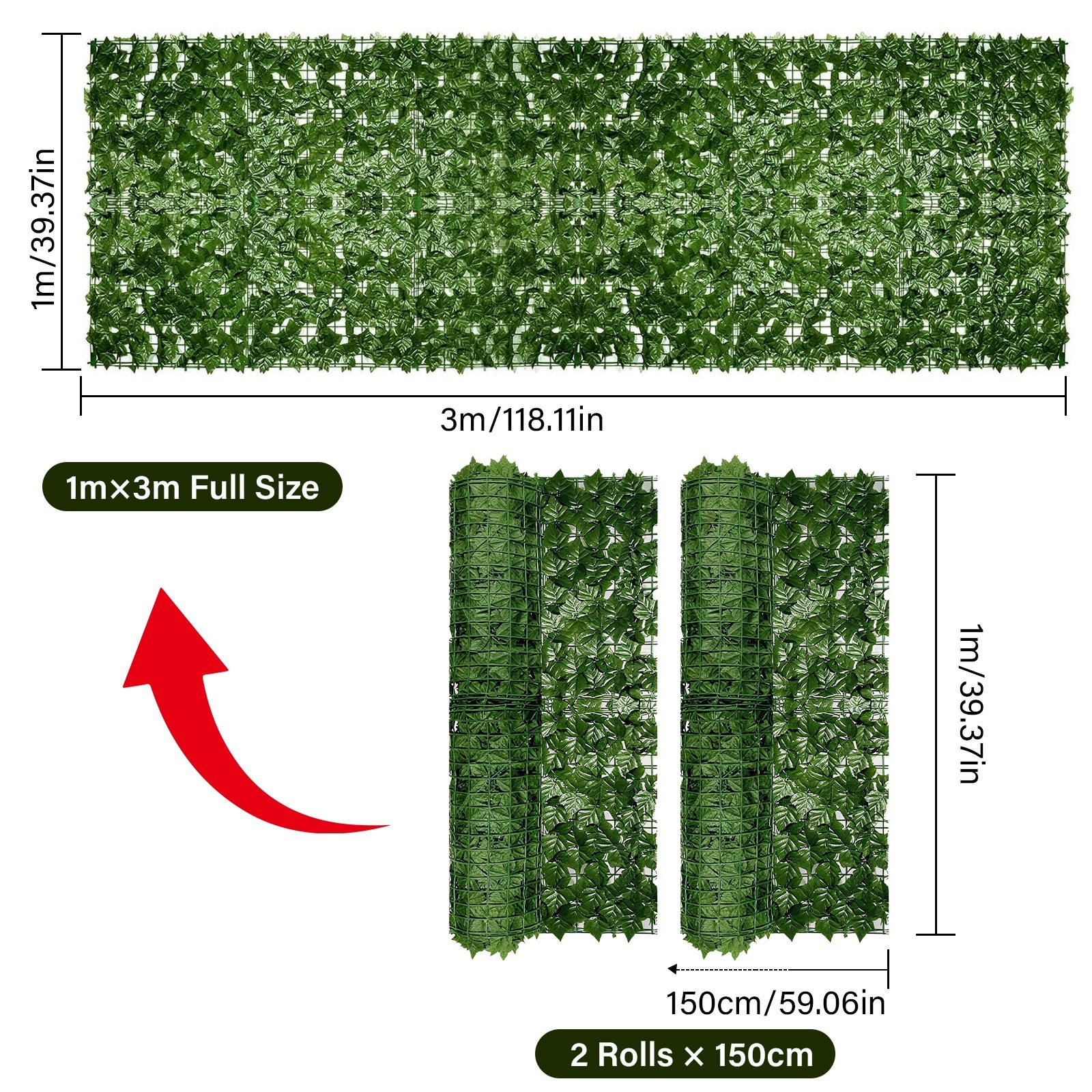 118″x39″ Faux Ivy Leaf Fence Panel – Weatherproof Privacy Screen for Outdoor Déc