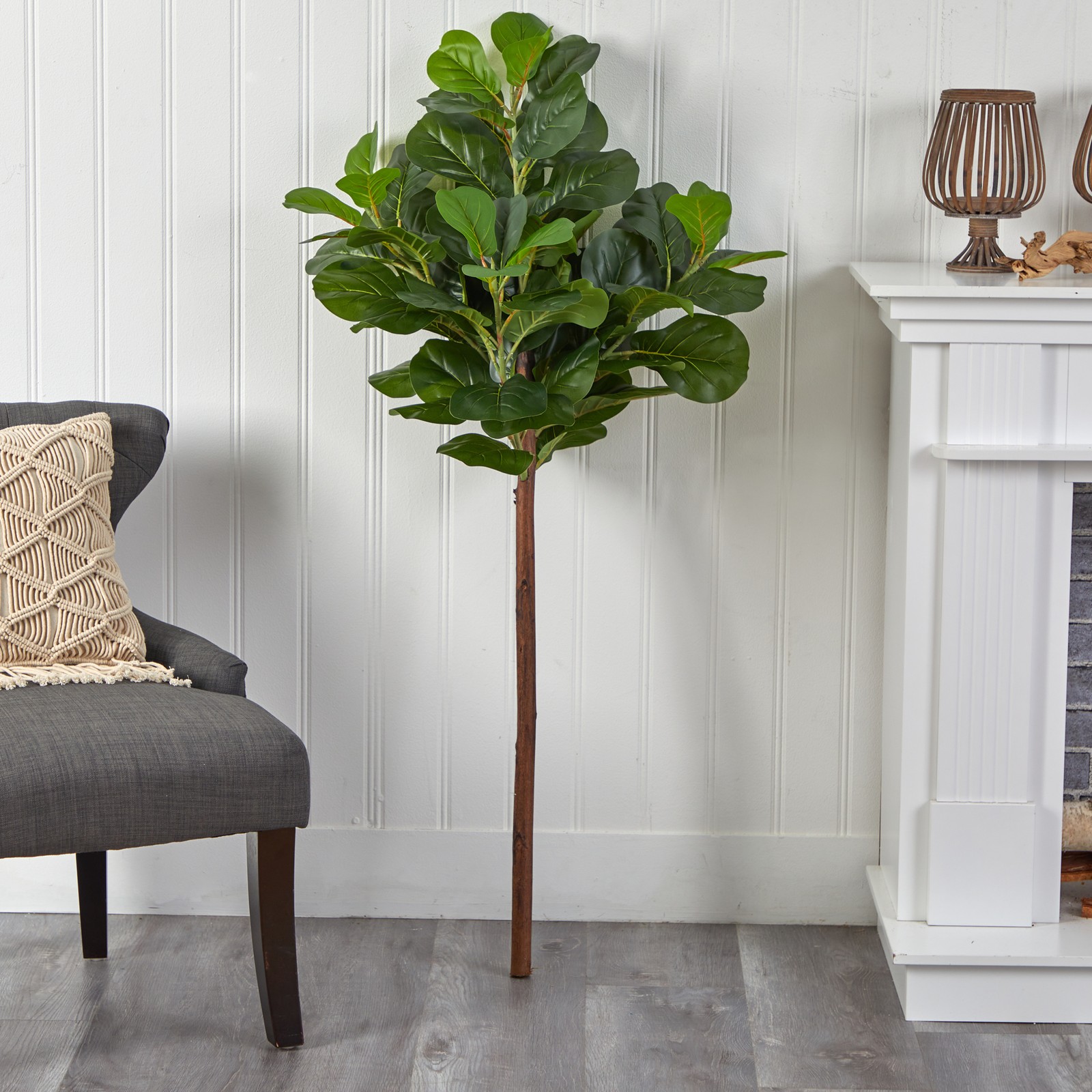 Nearly Natural 4.5ft Artificial Fiddle Leaf Tree (No Pot) in Green