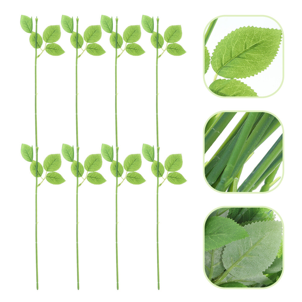 30pcs Rose Flower Stem Single Branch with Leaves Rose Stem Rose Decorative Stem