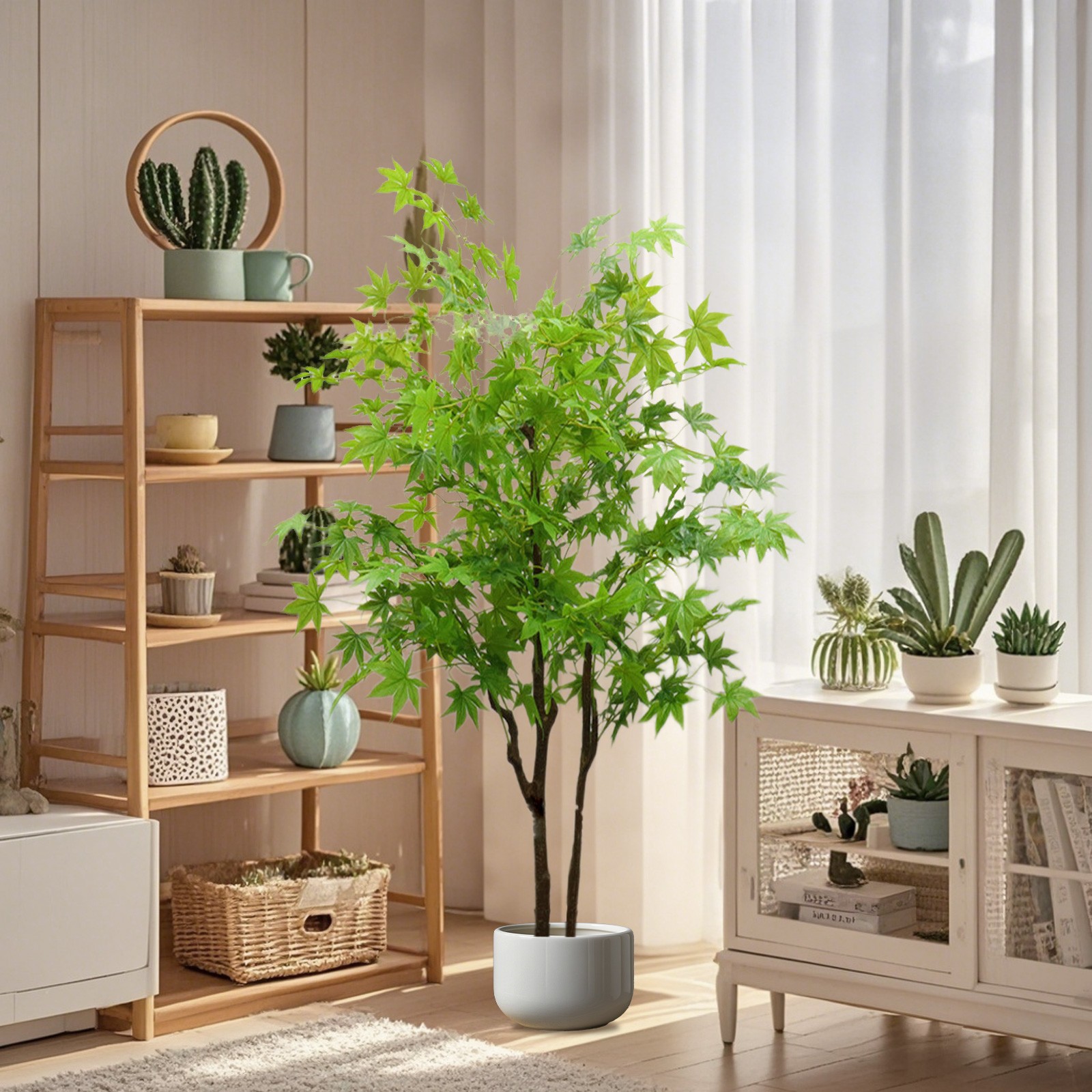 Artificial Maple Tree 4.92Ft Fake Plant In Pot Indoor Home Decor Faux Maple Tree