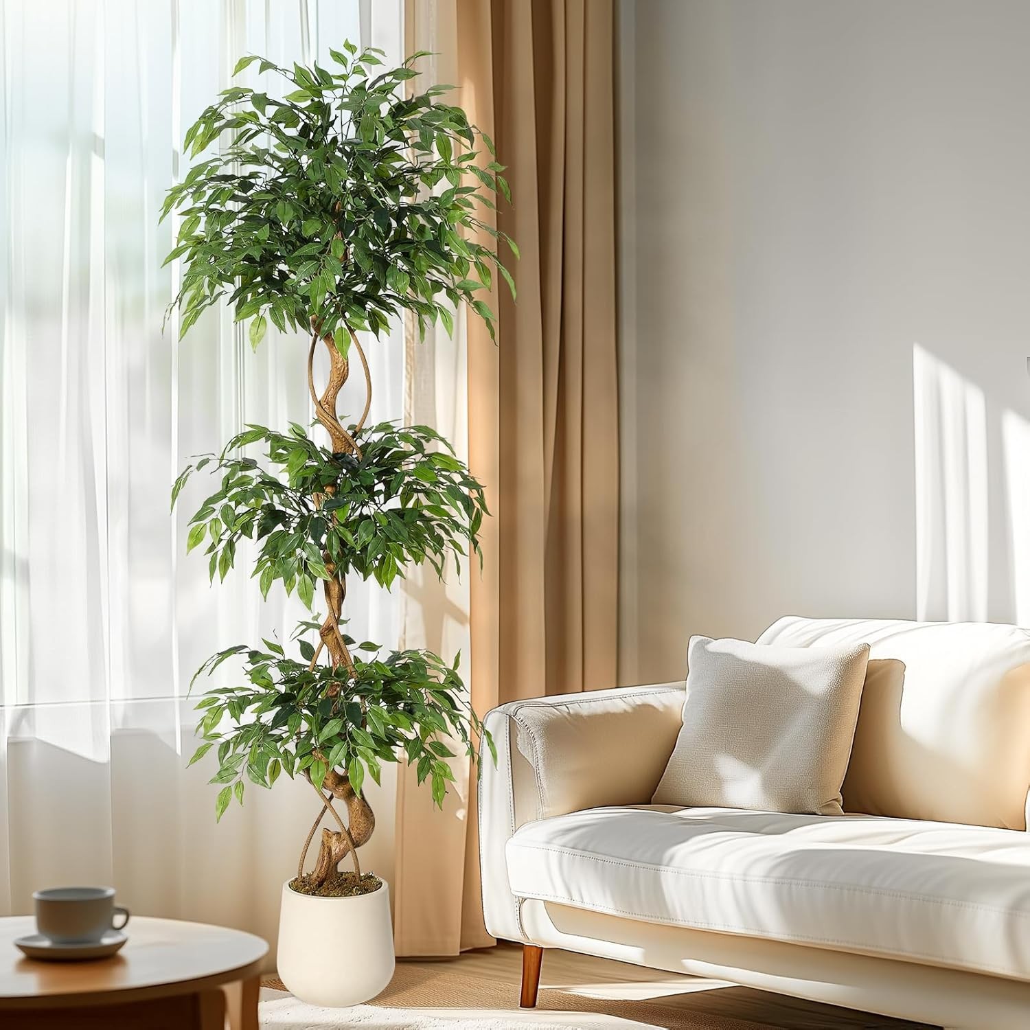 4/5/6ft Ficus Artificial Tree with Natural Trunks Home Decor Twining Vines Tree