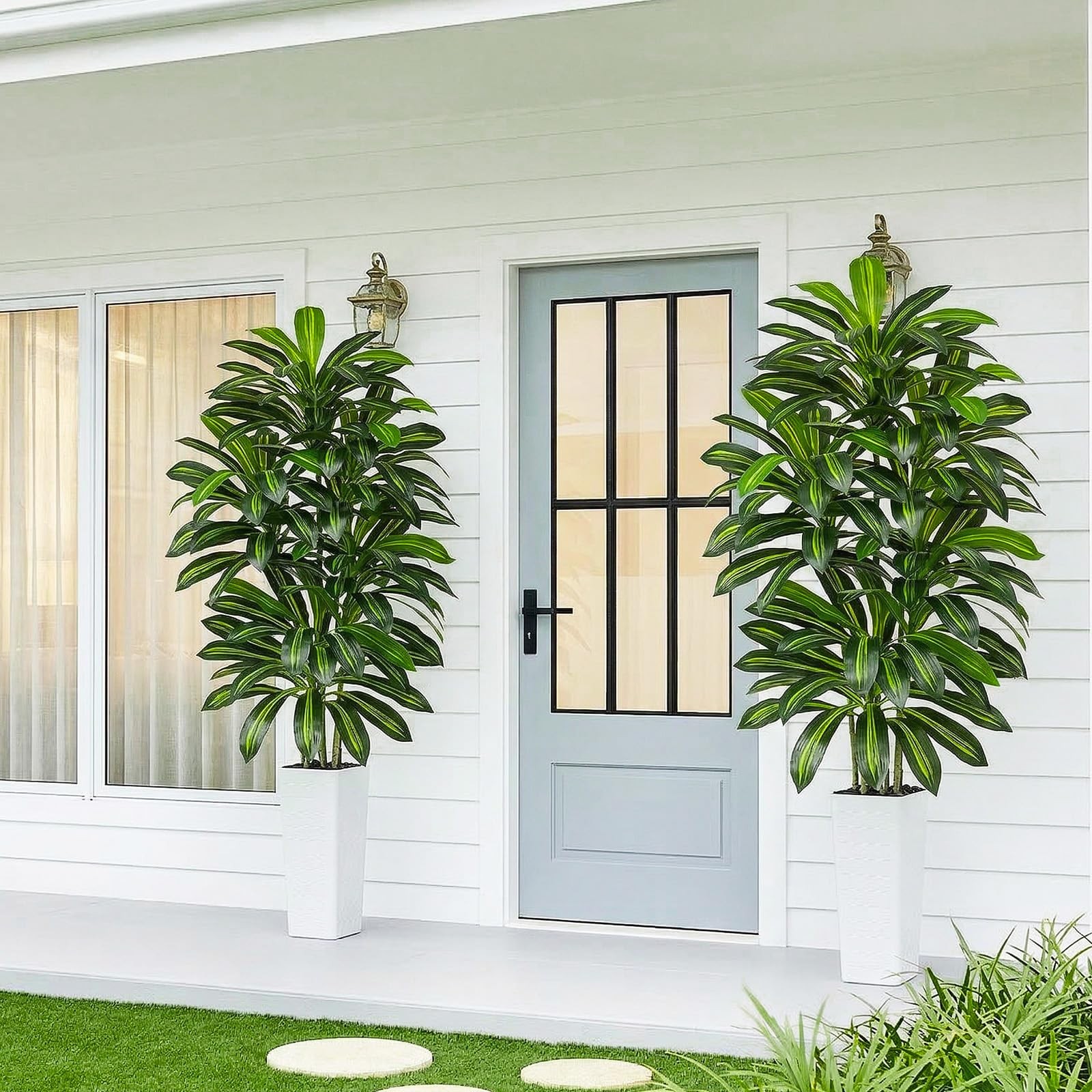 Artificial Dracaena Tree – 7FT Tall Fake Plants with White Tall Planter – Art…