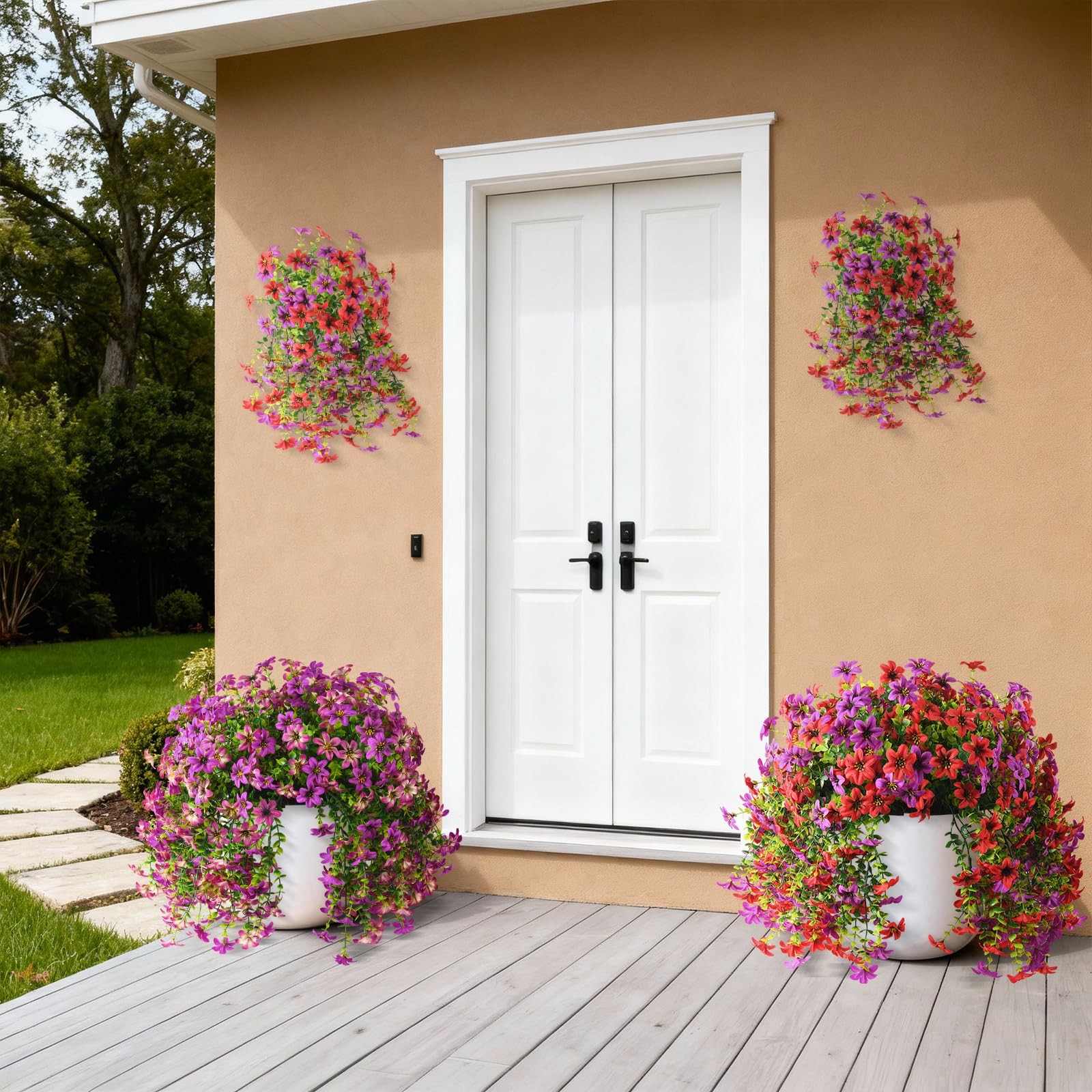 Artificial Flowers for Outdoor Faux Hanging Plants Spring Summer Decoration 2…