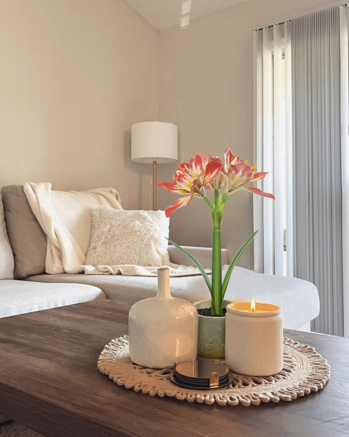 Realistic 15″ Artificial Amaryllis Plant for Home & Office Decor