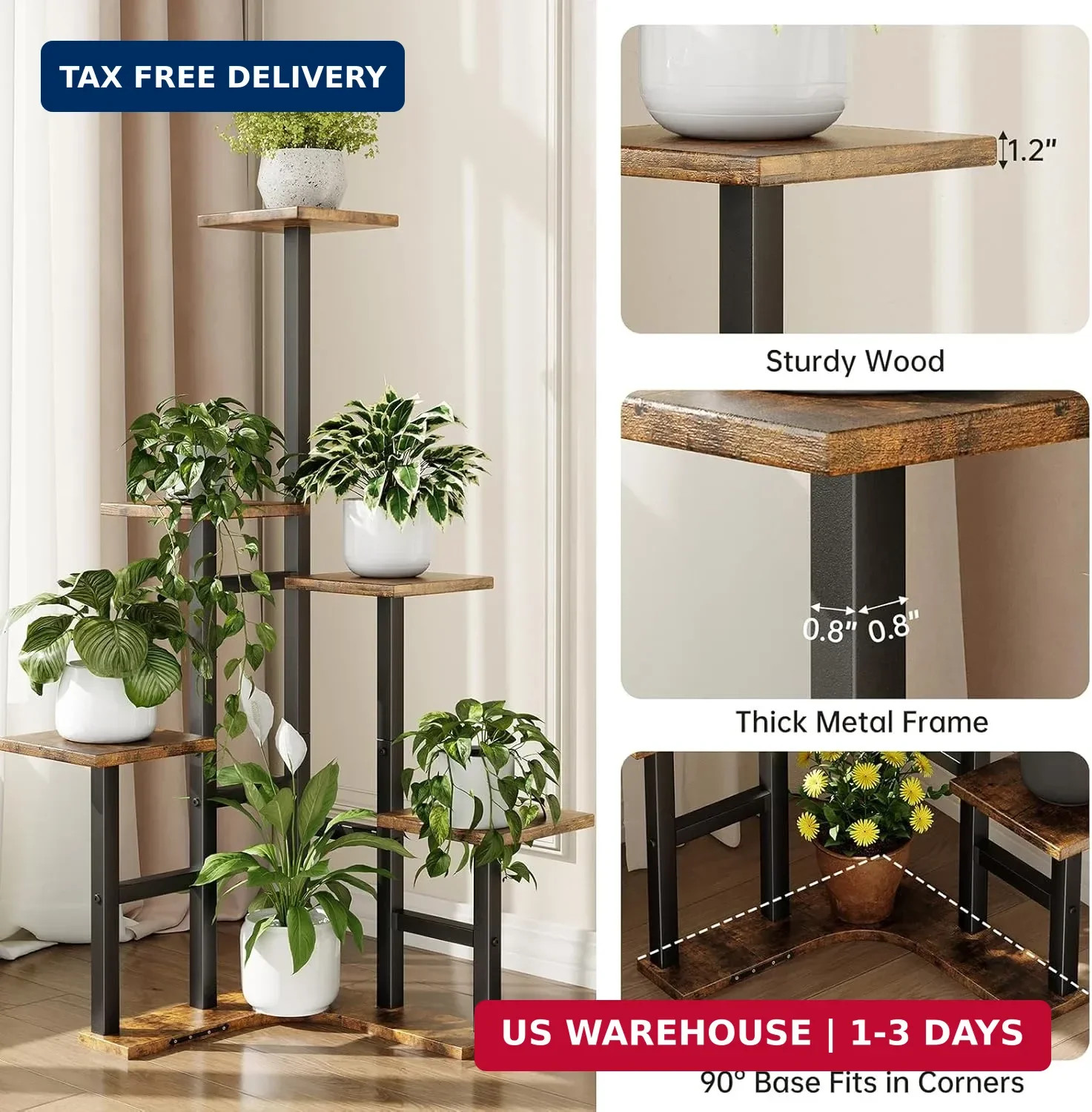 Corner Plant Stand Indoor, 6 Tiered Corner Plant Shelf Flower Stand for