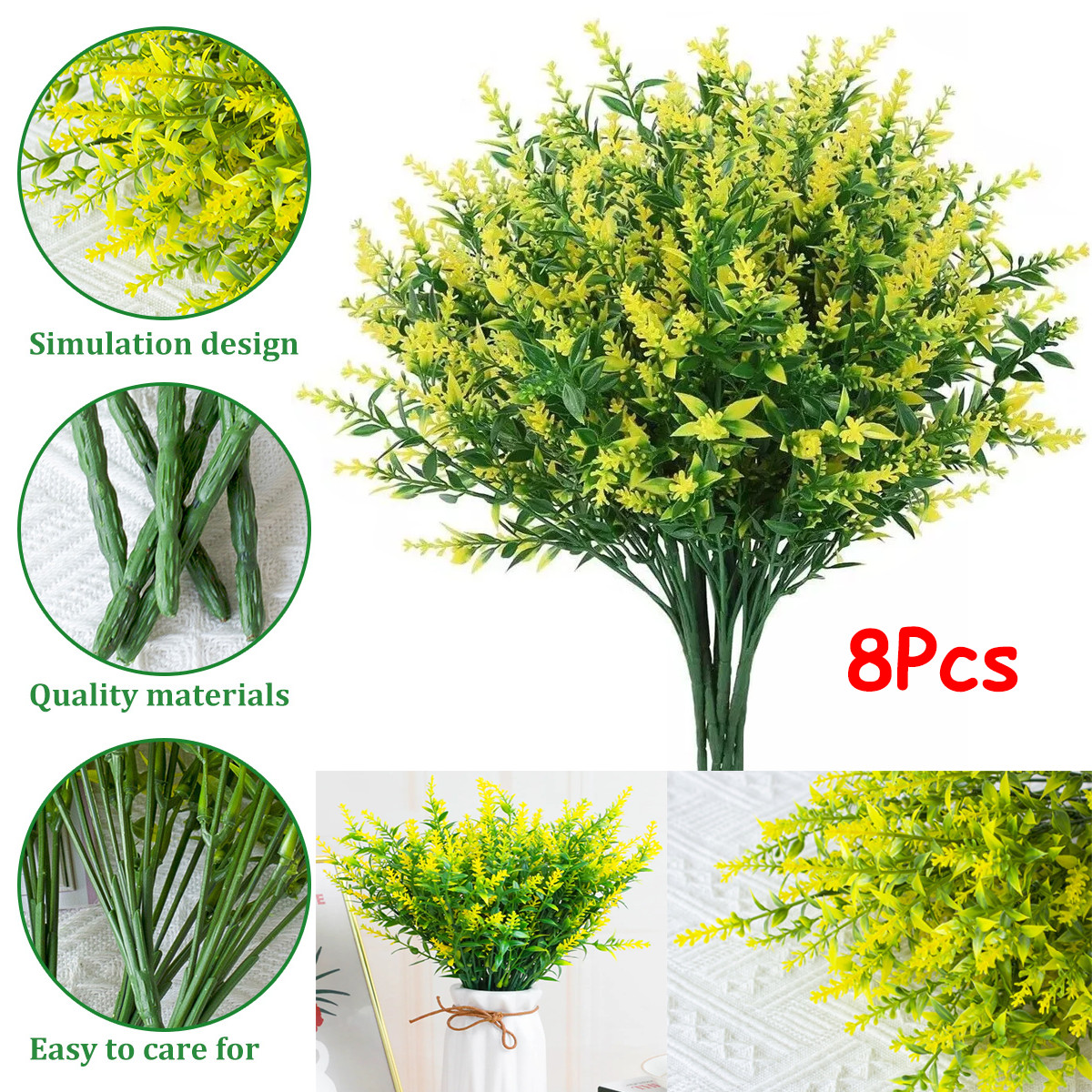 8Pcs Artificial Lavender Flowers Fake Outdoor Plants UV Resistant Faux Shrubs