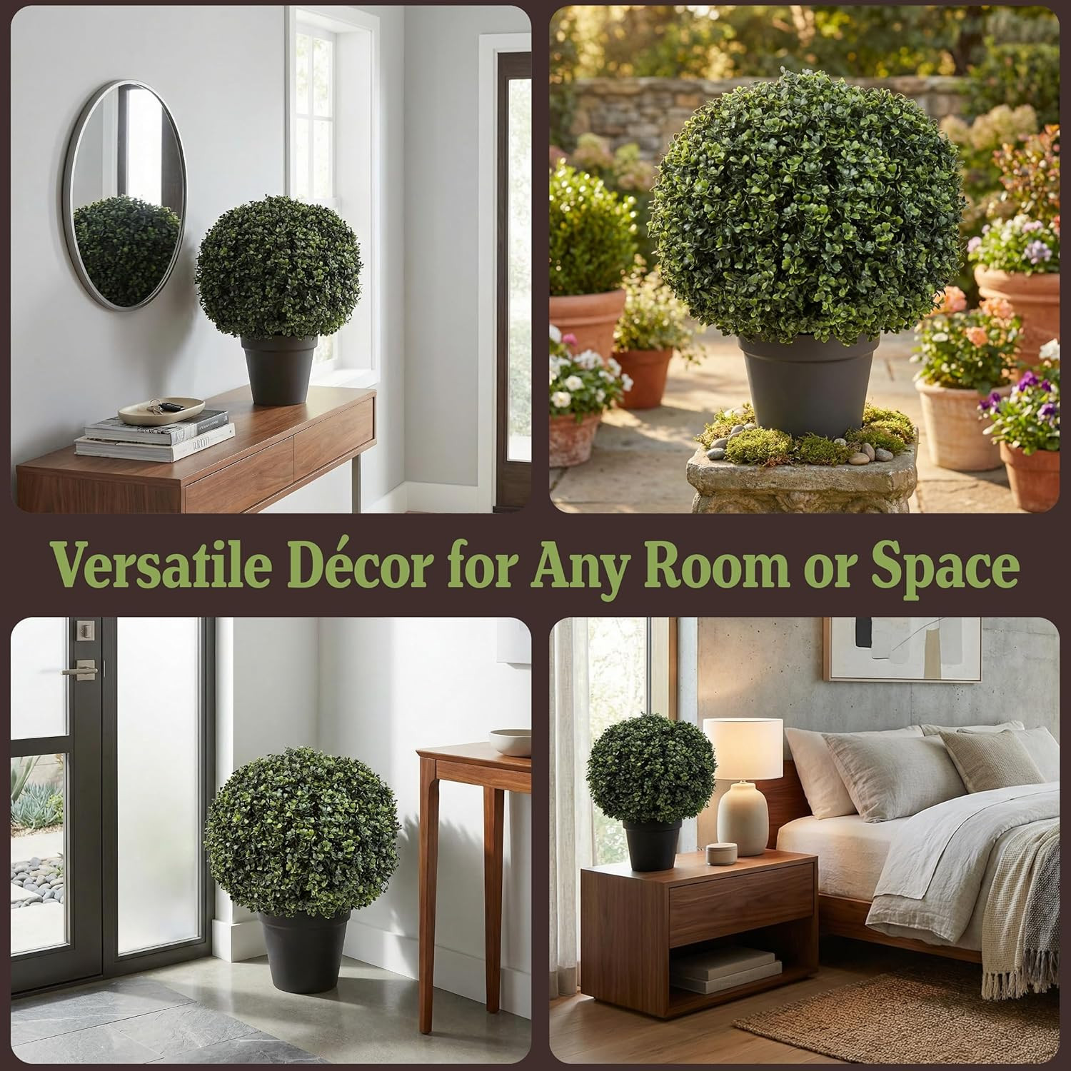Artificial Boxwood Plant – 21-Inch Topiary Ball Faux Plant – Indoor or Outdoor U