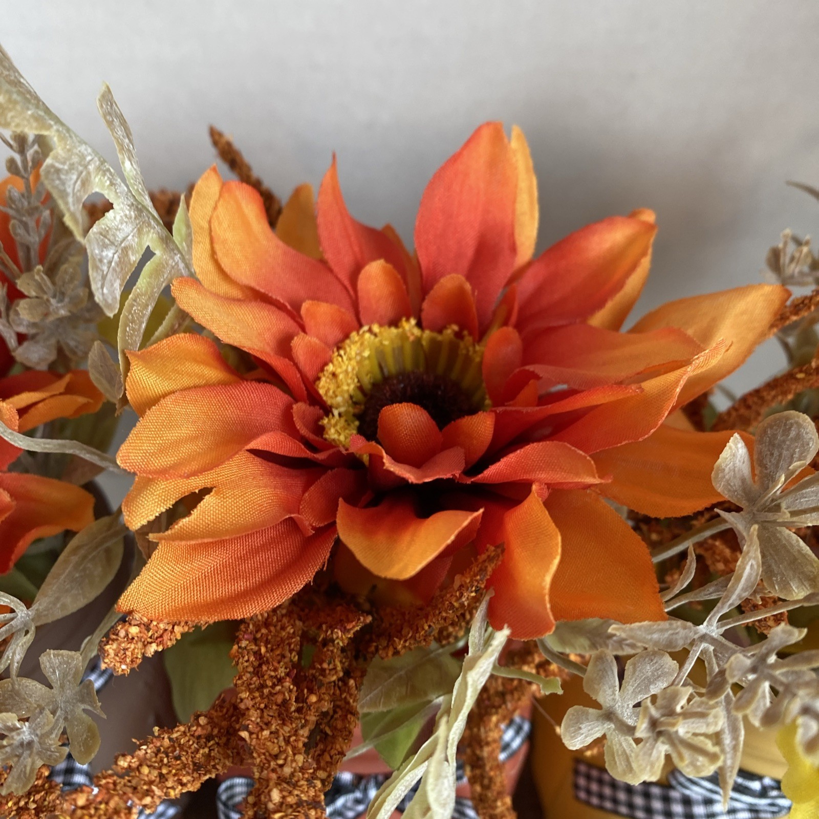 Painted Mason Jars Floral Decor In Tray Light Weight Fall Colors Checked Bows