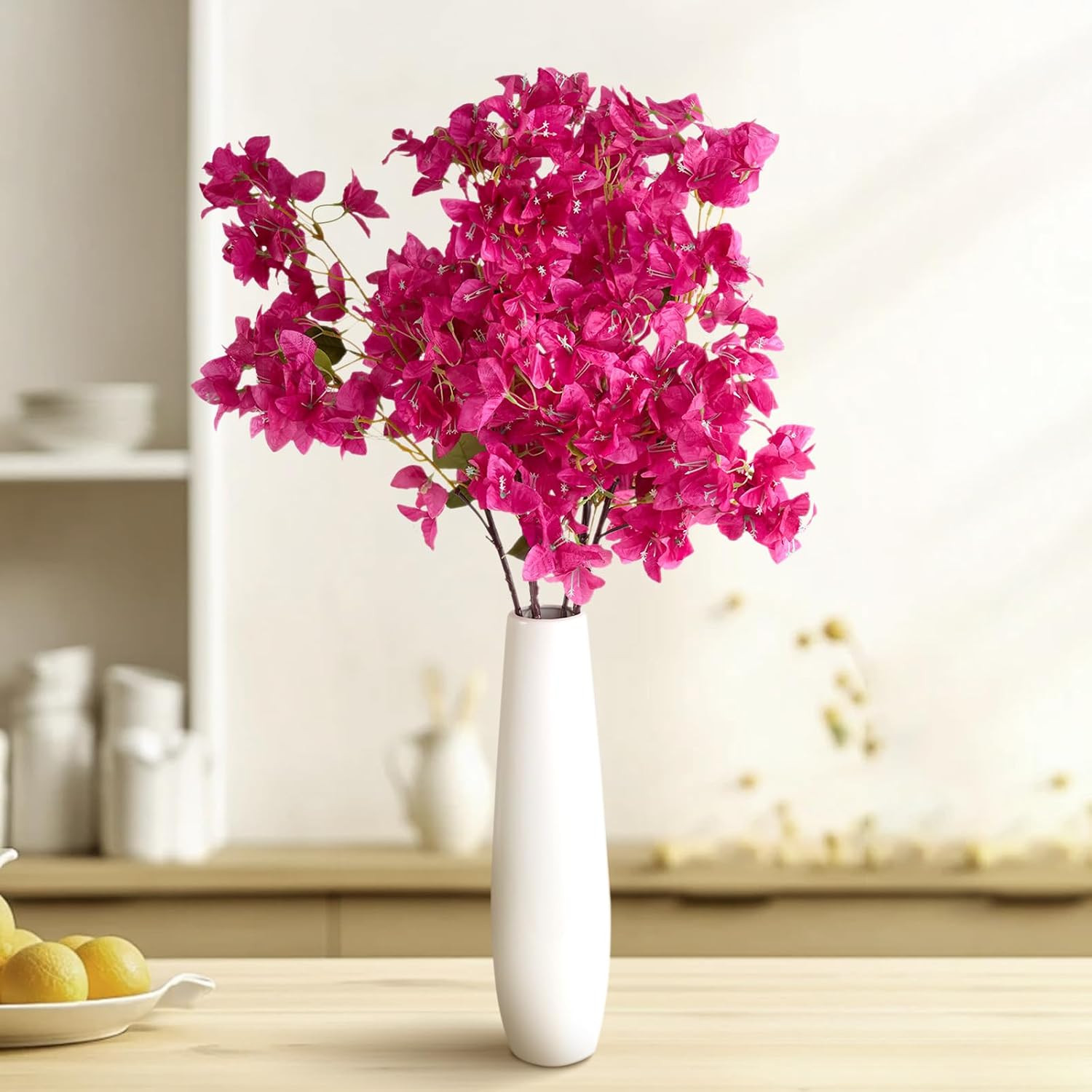 Fuchsia Silk Bougainvillea Flowers – 6PCS UV Resistant Faux Vines for Decor