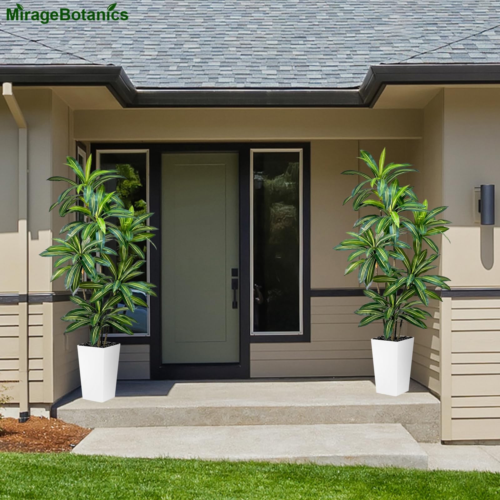 MirageBotanics Artificial Dracaena Tree 7FT Tall Fake Plant WhitePlanter