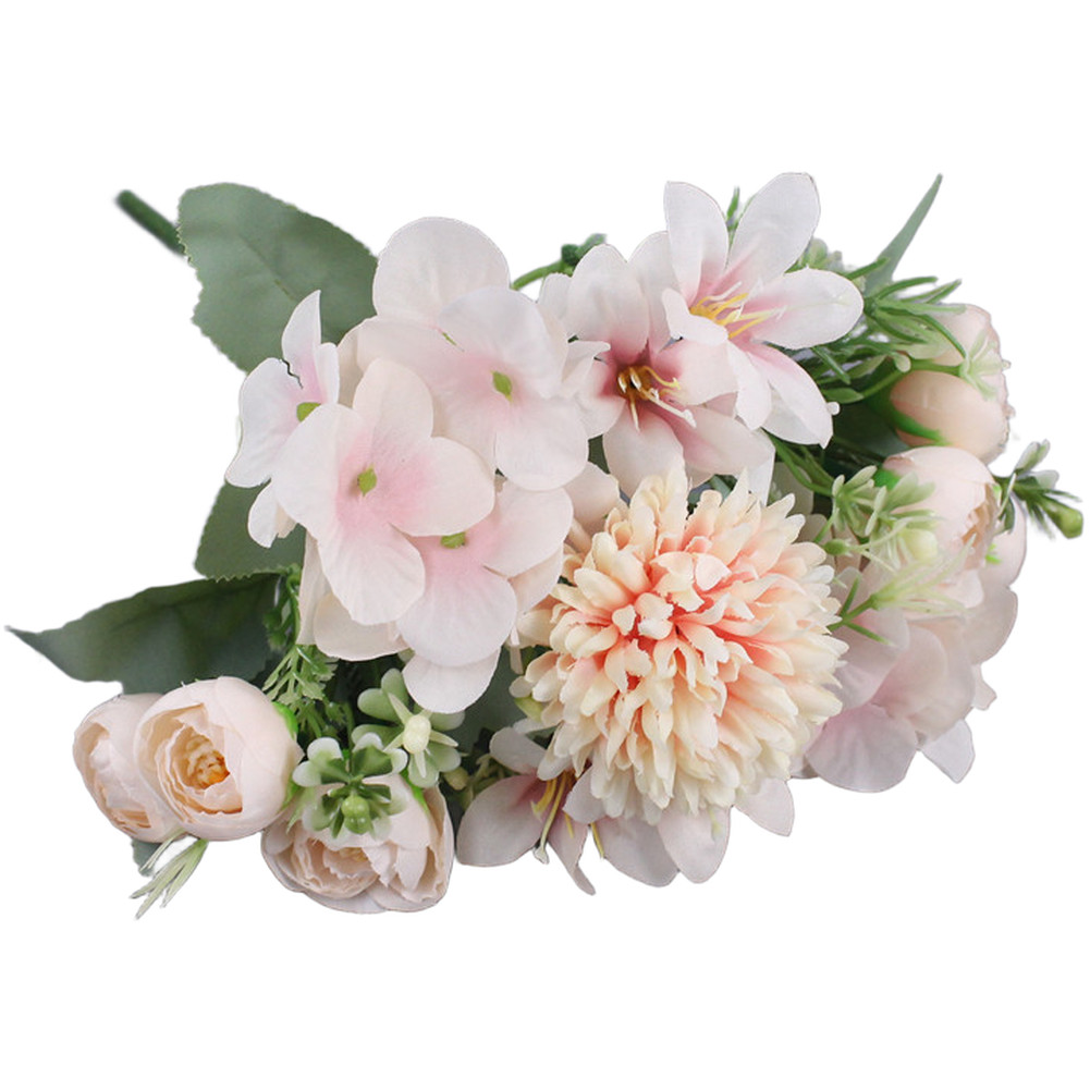 Nordic Style Silk Hydrangea Bouquet 7 Head for Wedding Arch Shelf Mantel Decor
