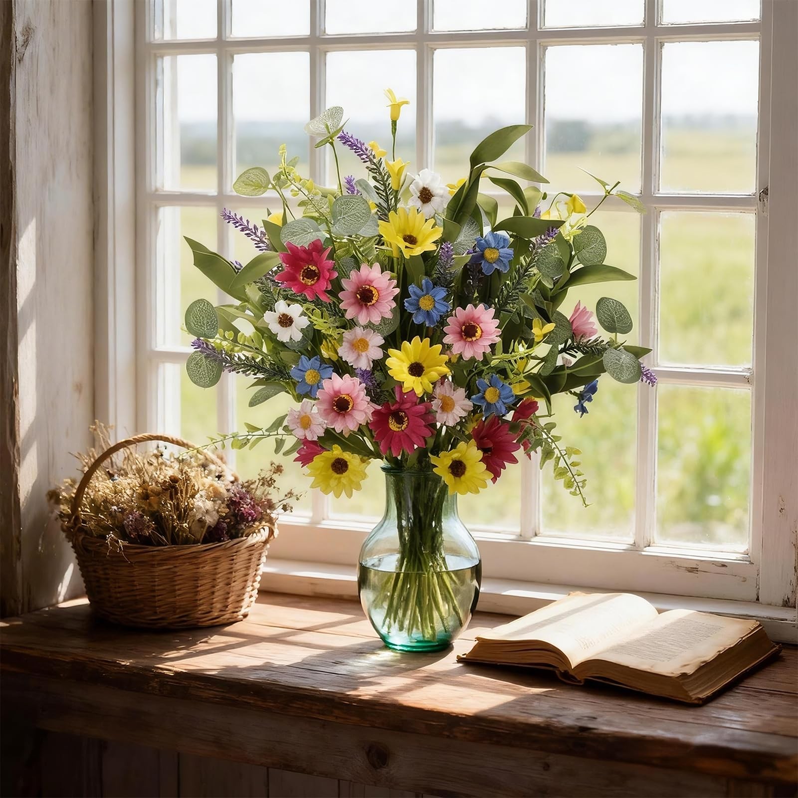 Artificial Spring Flowers 6 Pack Spring Floral Picks 17 Inch Flower Stems wit…