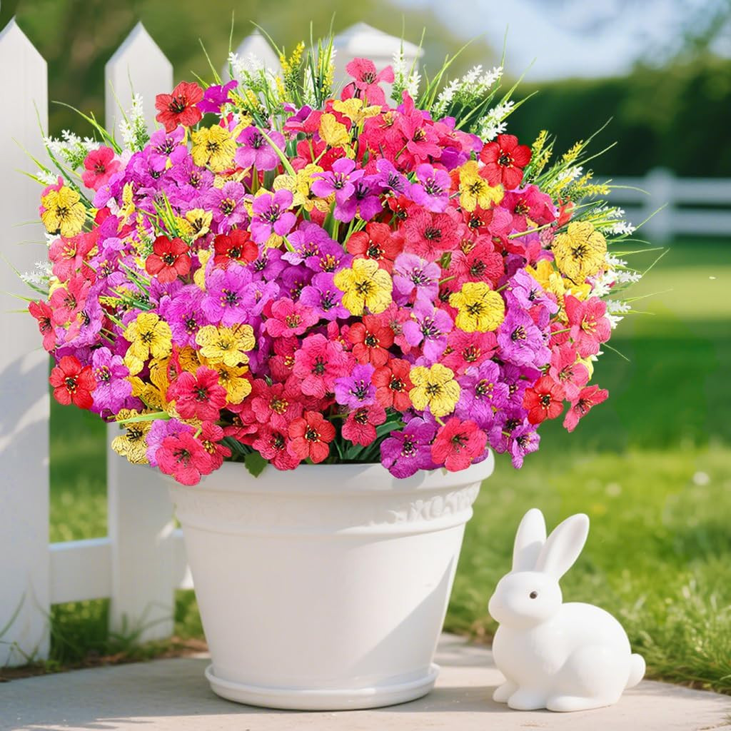 24 Bundles Realistic Fake Flowers for Outdoors, No Fade Faux Silk Flowers & Arti