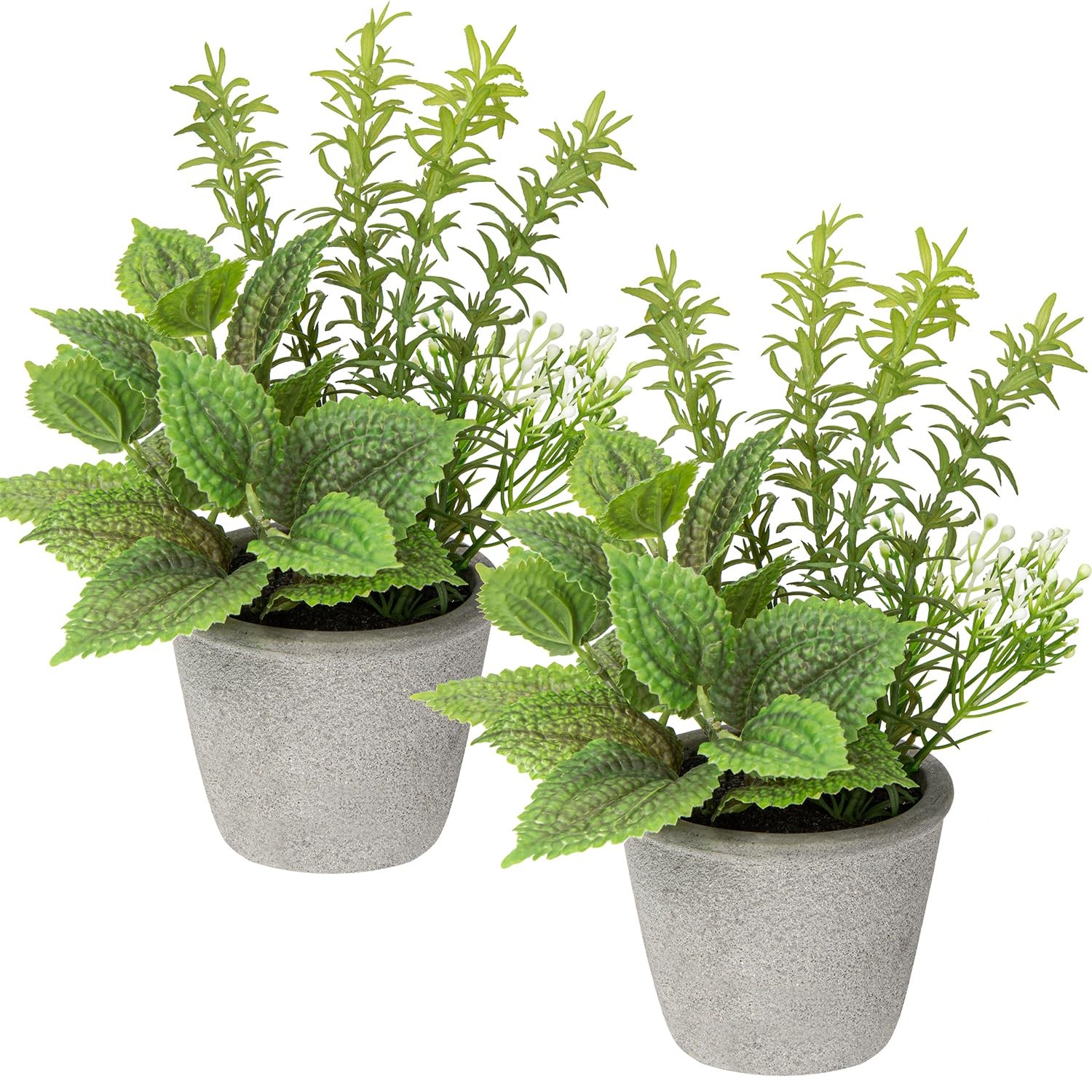 Set of 2 Fake Plants Artificial Potted Plants Faux Mint & Rosemary Plants Ind…