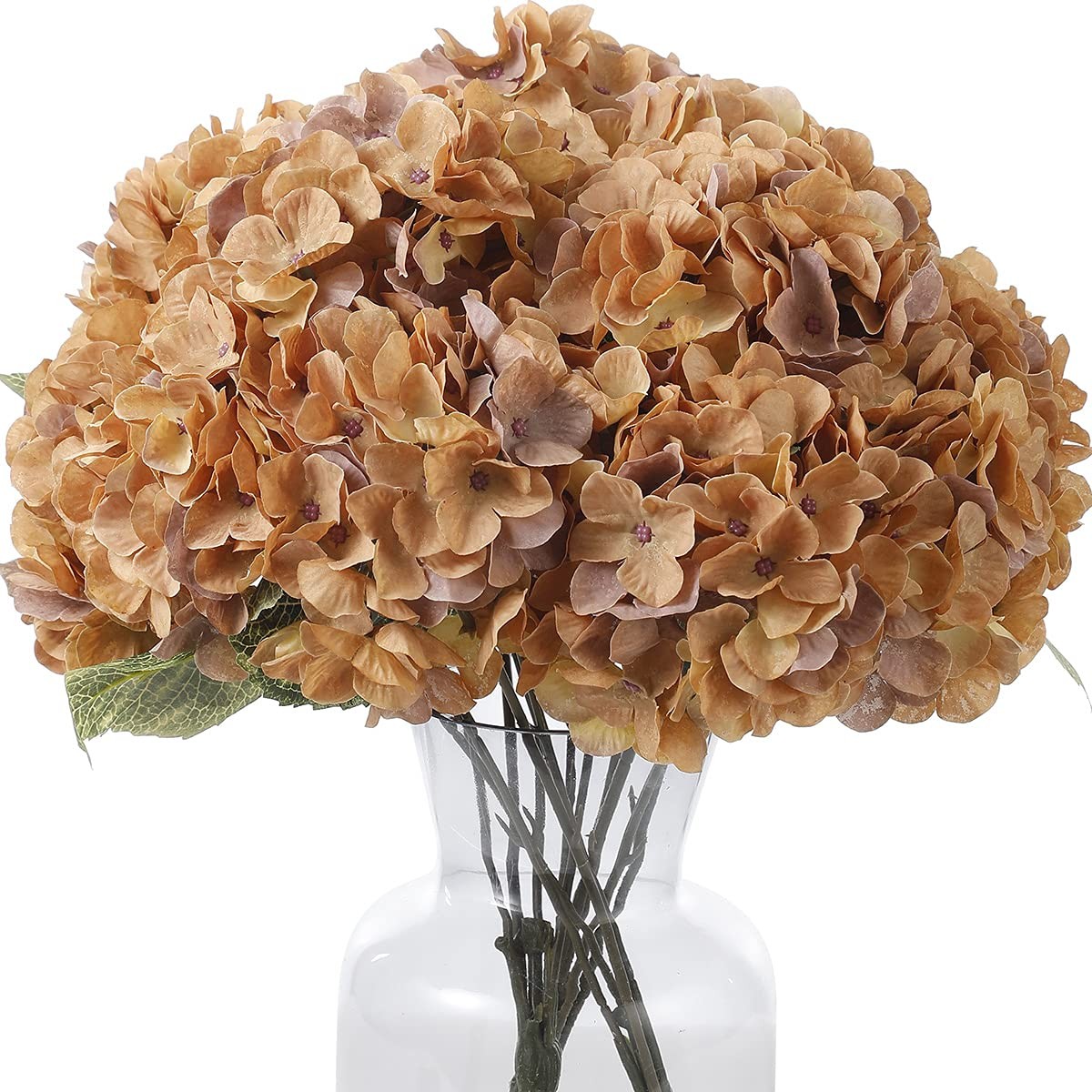 2 Bouquets Faux Hydrangeas Flowers with Stems Leaves,Brown