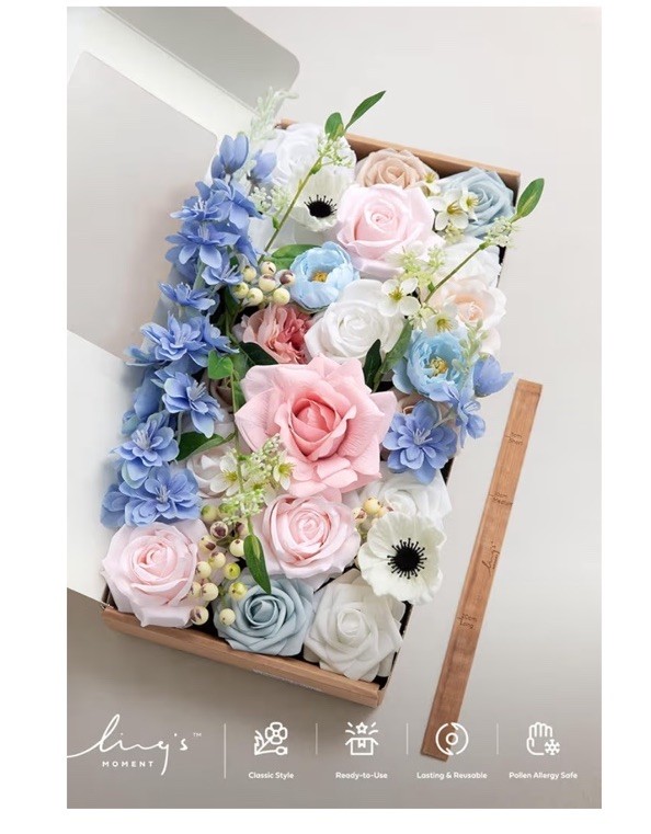 Ling’s moment Fake Flowers Box, Faux Artificial Greenery Stems Foam Roses Poppy