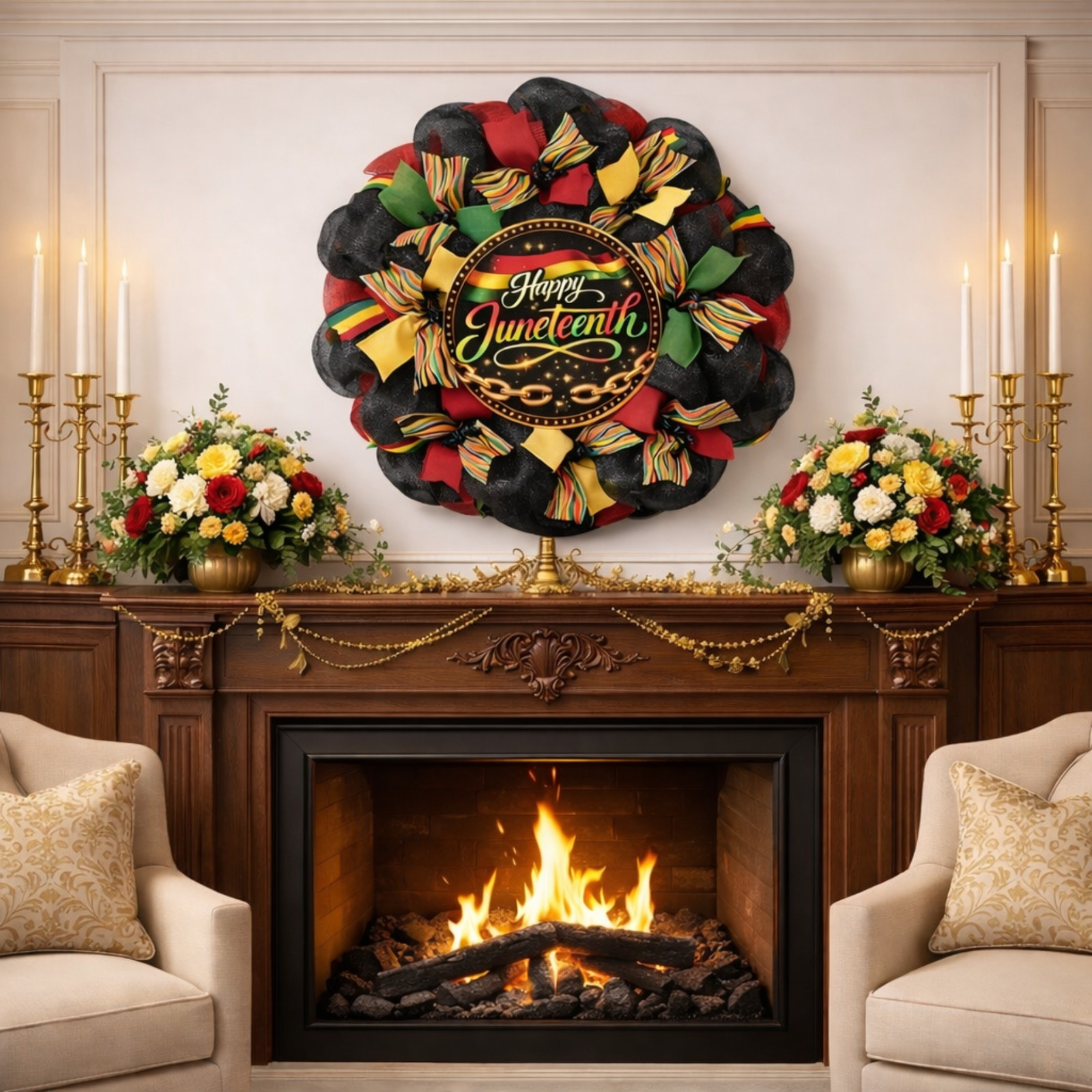 Happy Juneteenth Handmade Deco Mesh Wreath