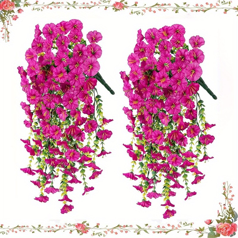 4Pcs UV Resistant Artificial Hanging Morning Glory Flower Faux Vine Garden Decor
