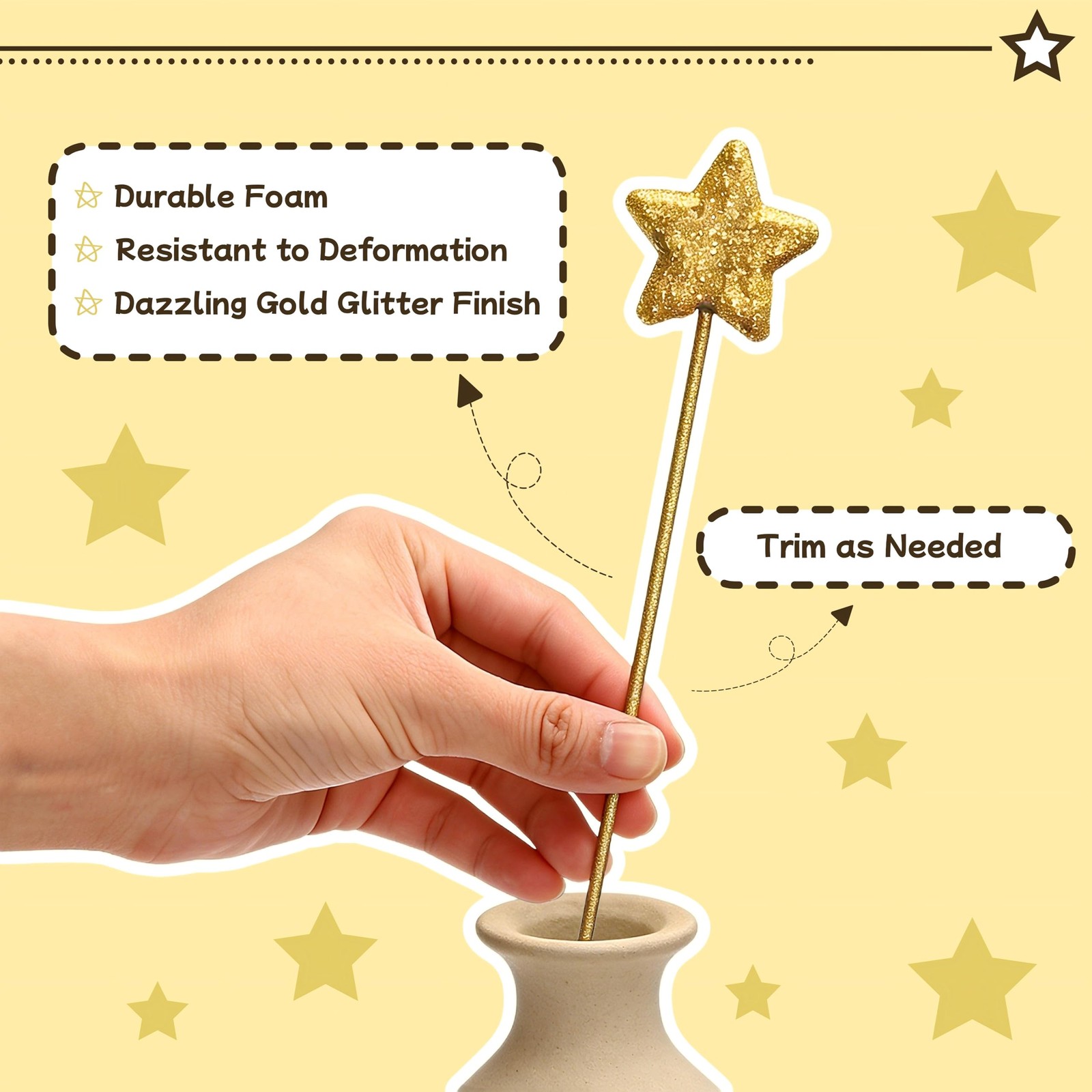 60 PCS Golden Glitter Star Floral Picks, 8.5 Inch Sparkly Foam Star with Wood…