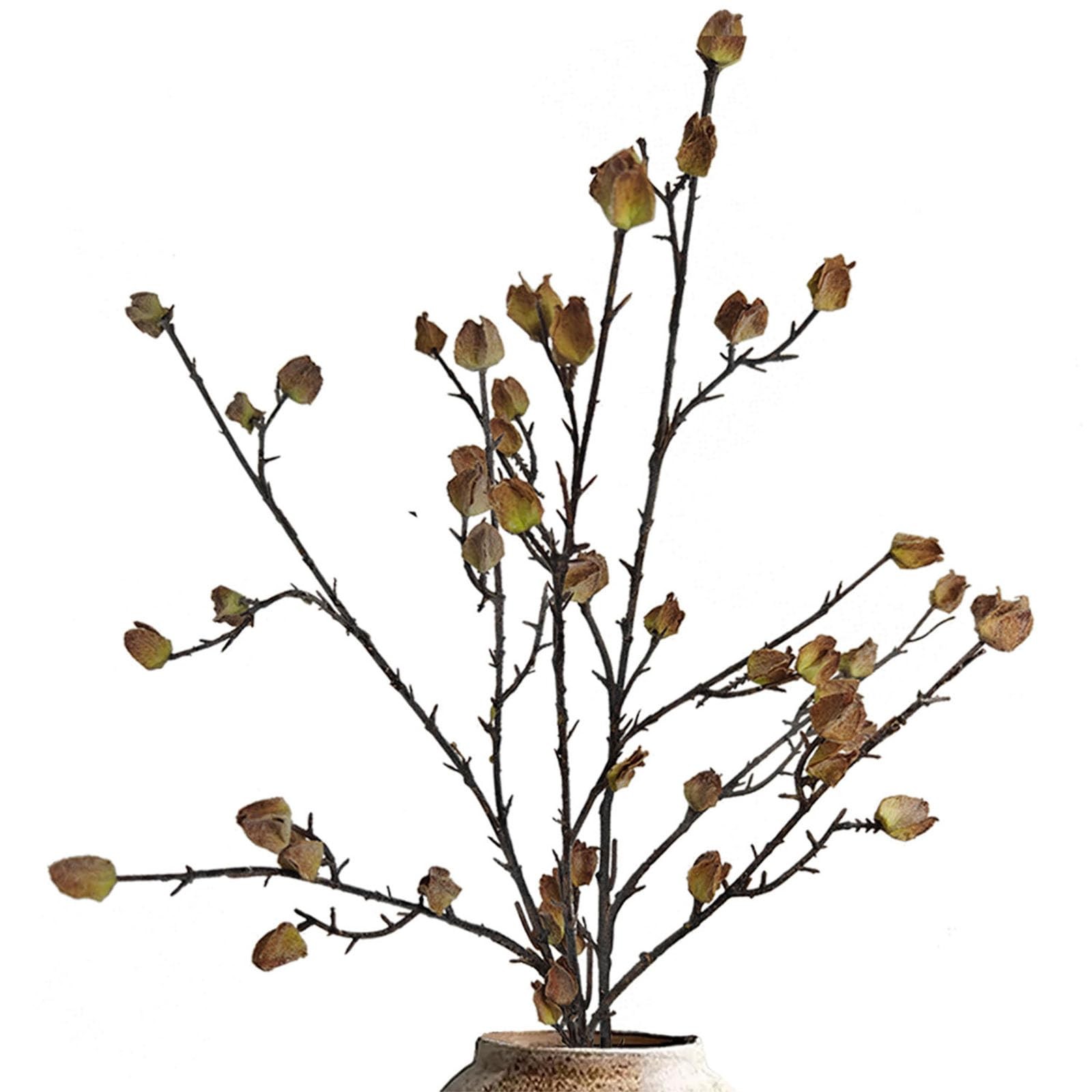 3Pcs Realistic Faux Berry Stems for Tall Vases, 35.4 Inch Bendable Brown Bran…