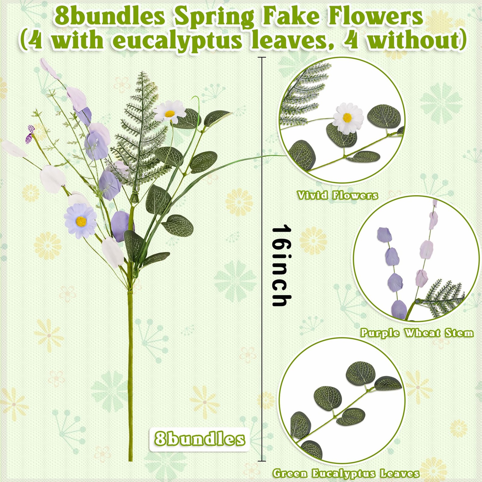 8 Bundles Spring Artificial Fake Flowers Decor – Faux Silk Wildflower Bouquet…