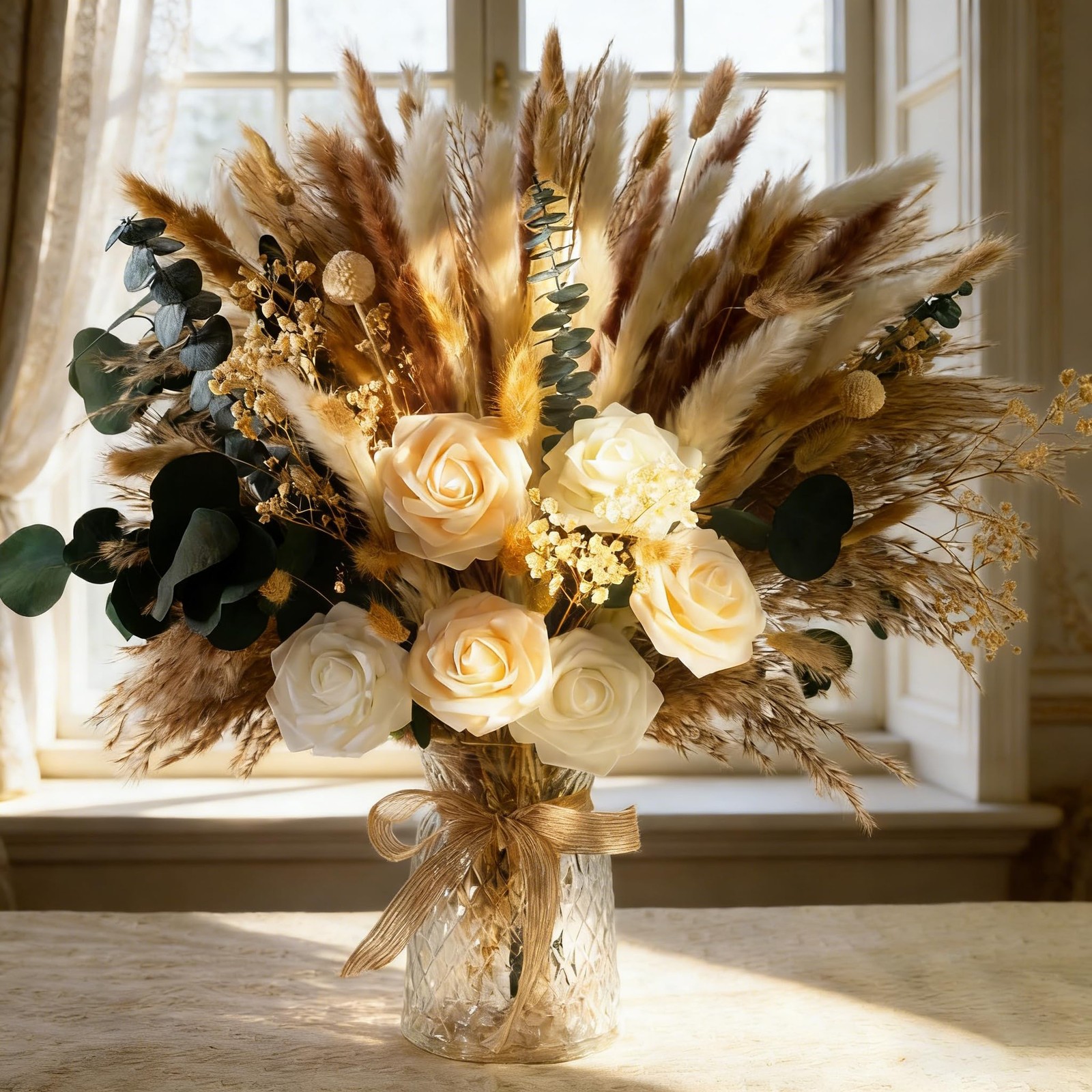 101pcs Artificial Flowers in Vase Natural Dried Pampas Grass Decor with Vase …