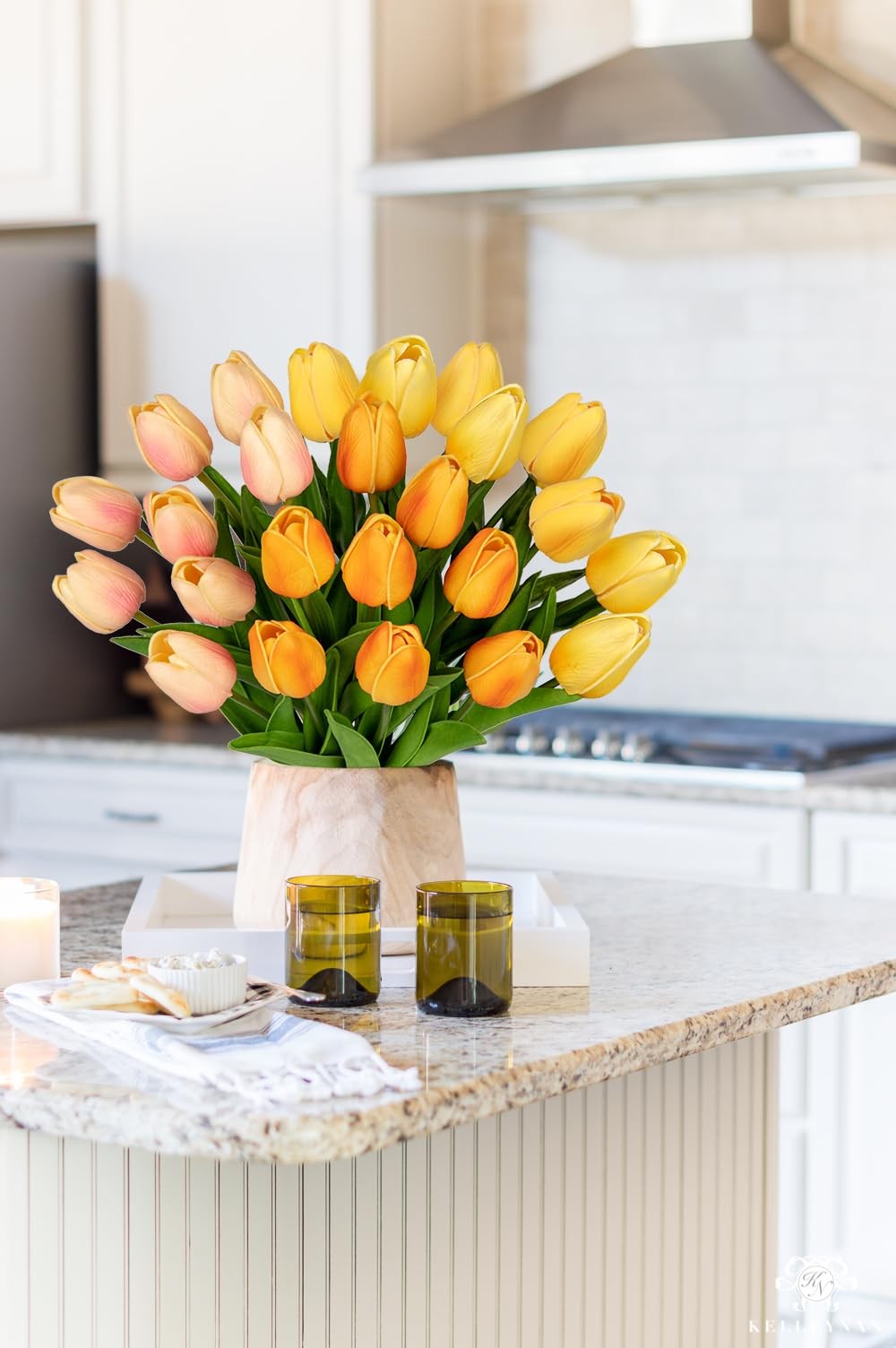 24 Pcs 13.5 in Mixcolor Artificial Tulips Flowers Real Touch Fake Tulips
