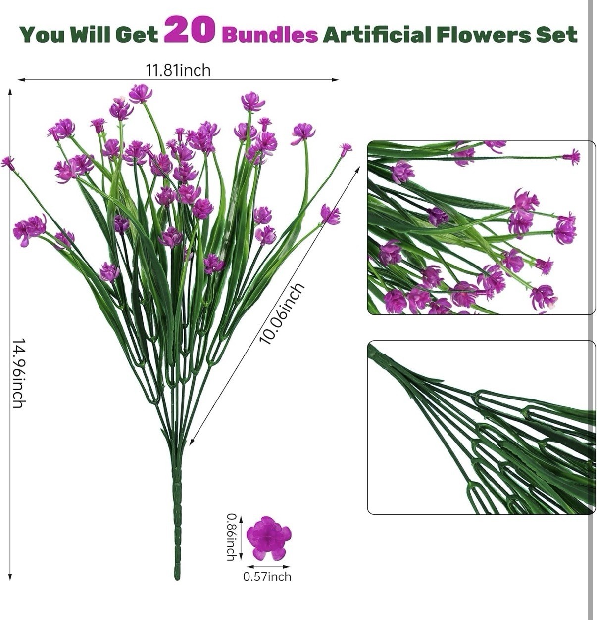 20 Pcs Fuchsia Artificial Flowers Picks for DIY Wreath Holiday Table Decor