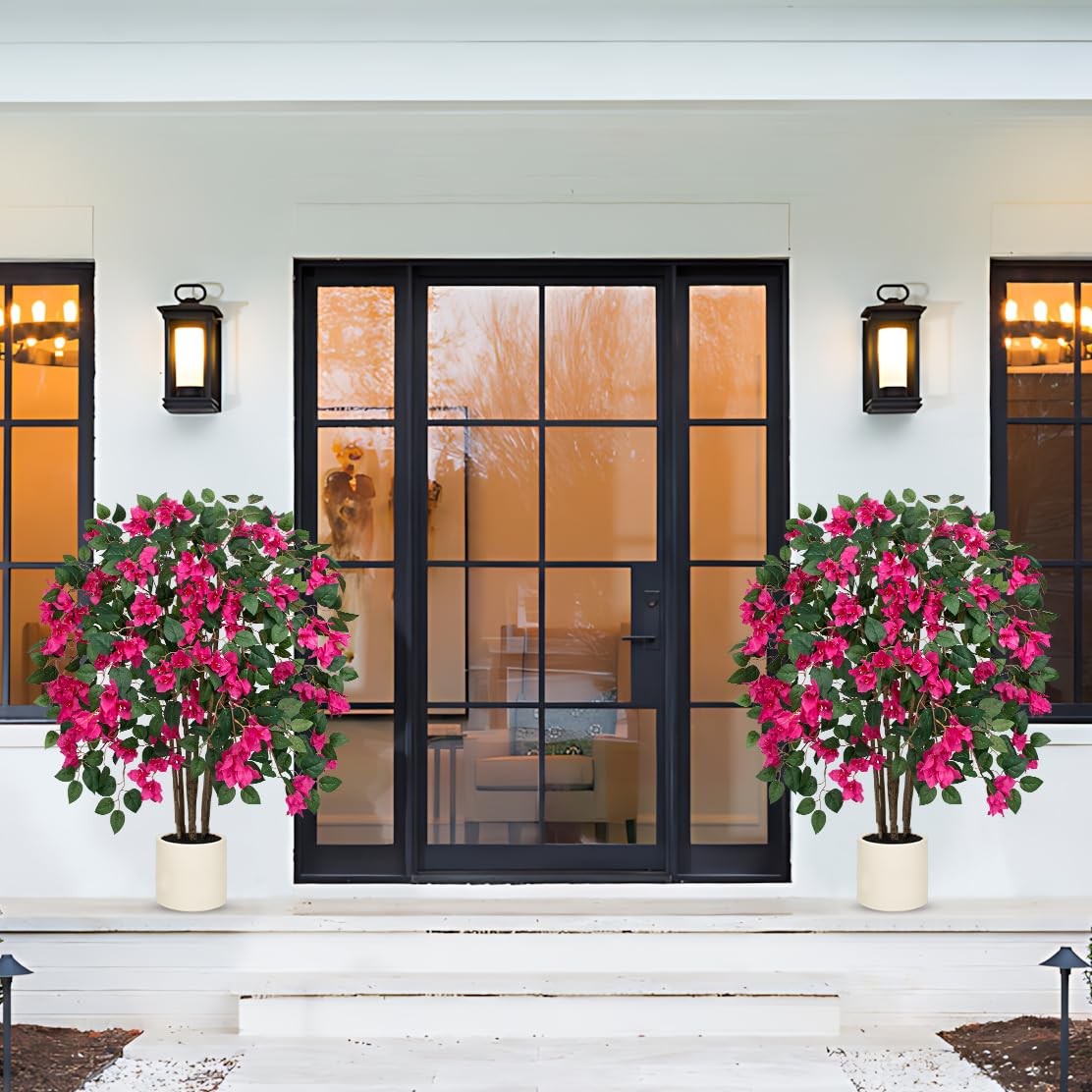 3.94ft Artificial Bougainvillea Tree in White Pot, Hot Pink Large Silk Flower…