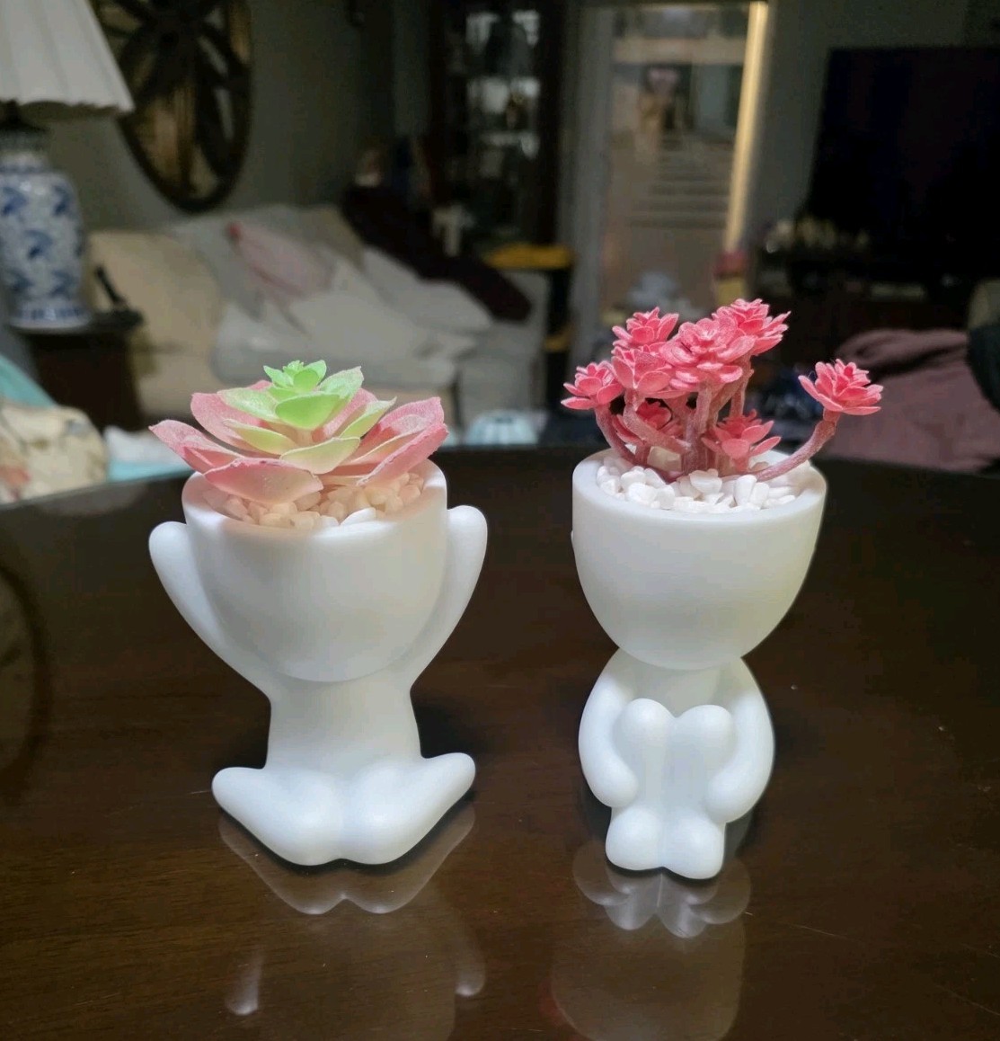2 Small Fake Plant Office Decor for Women – Pink Gifts for (A) White with Pink