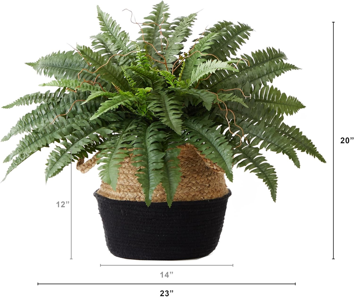 23″ Artificial Boston Fern Plant DIY Kit with Jute & Cotton Basket