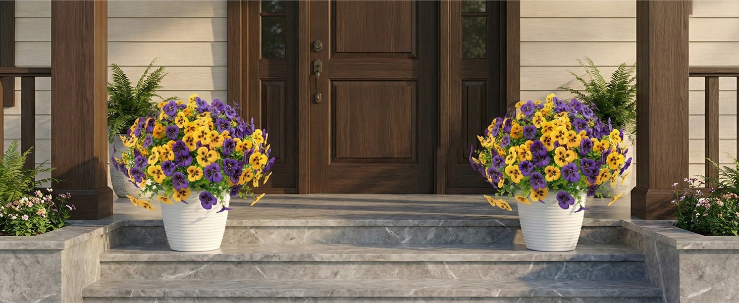 18 Pcs Artificial Fake Pansy Flowers for Outdoor, Faux UV Resistant Silk Pansies