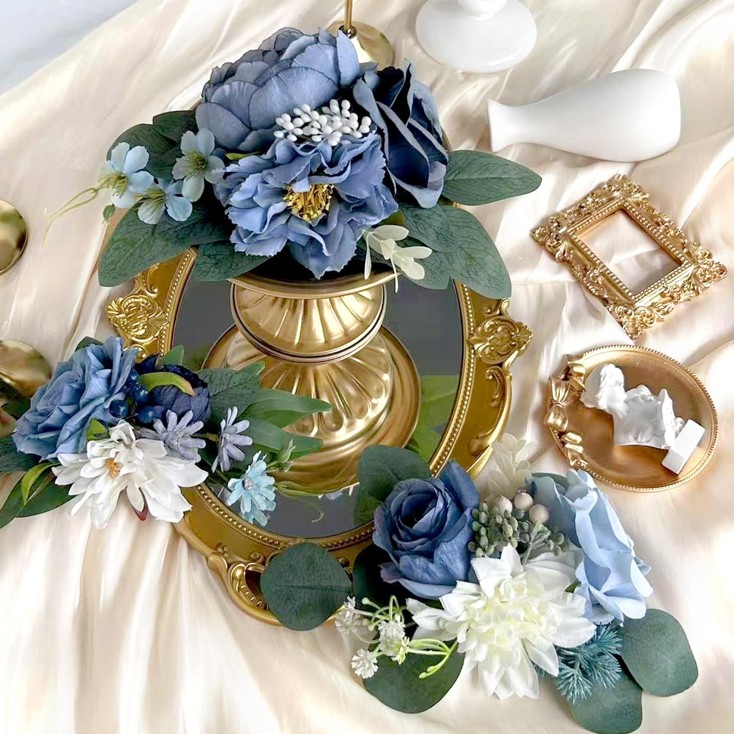 Pre-Made Dusty Blue Silk Flowers for Cakes Decorations Navy Royal Blue Artifi…