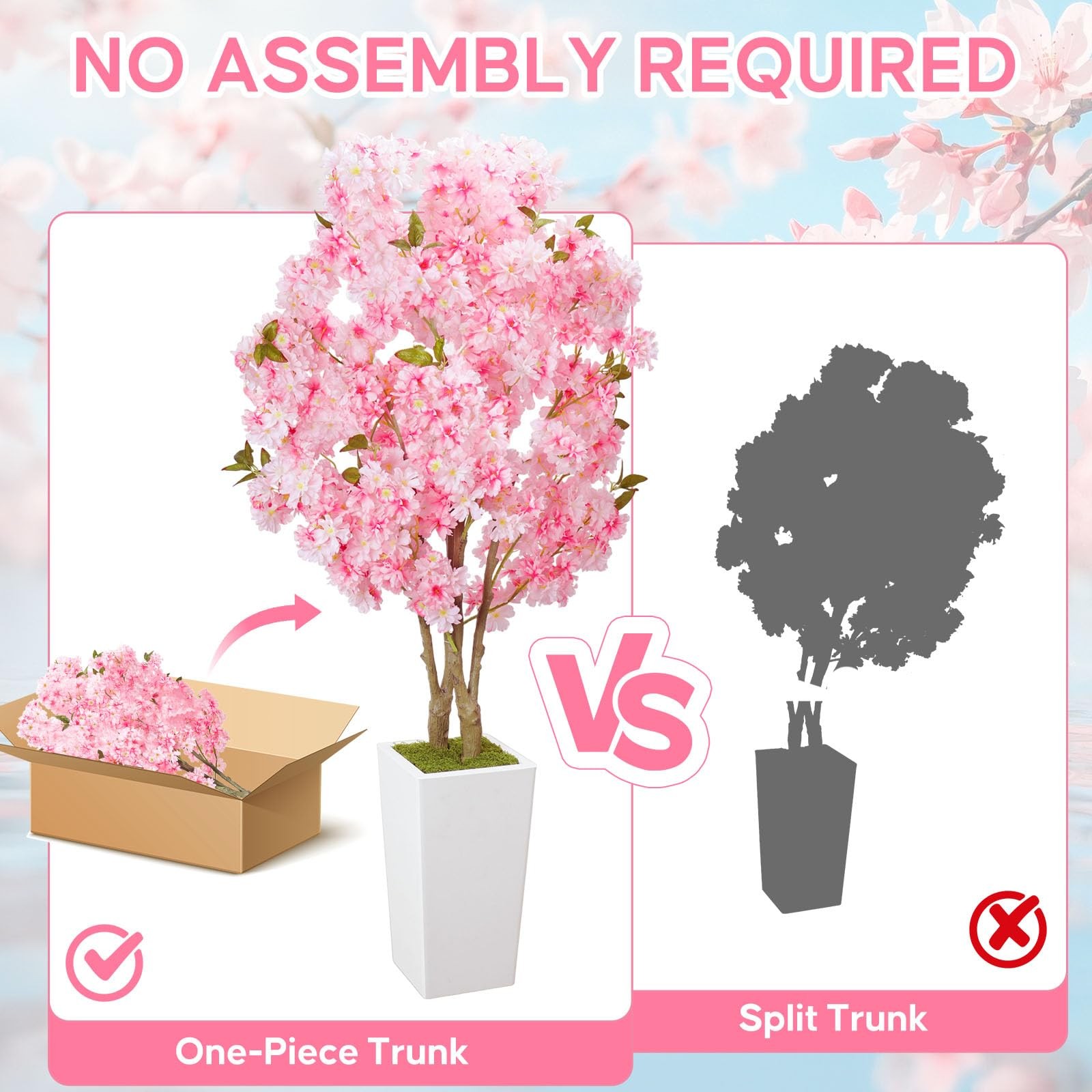No-Splice Trunk Artificial Cherry Blossom Tree 5FT, Realistic Fake Tree Indoo…