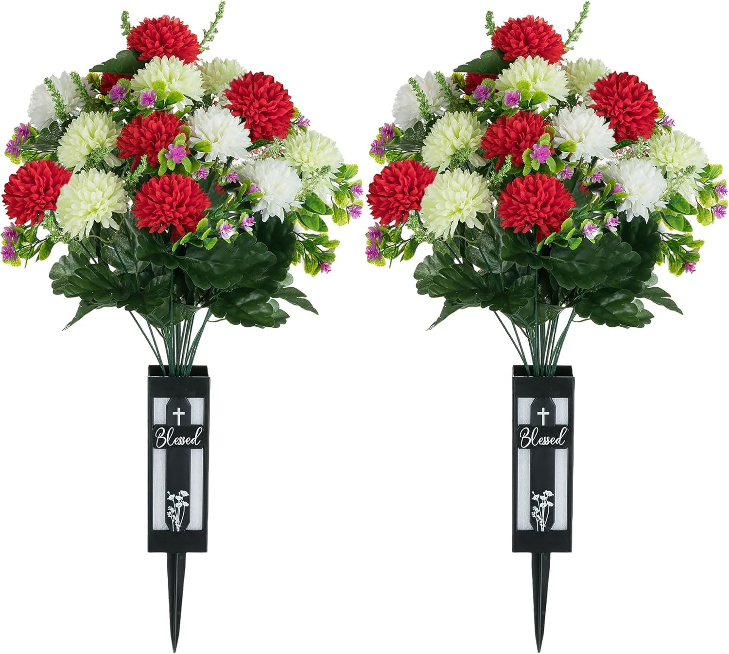 Artificial Cemetery Flowers for Grave: 2 Pcs Yellow White Sunflower Grave Flower