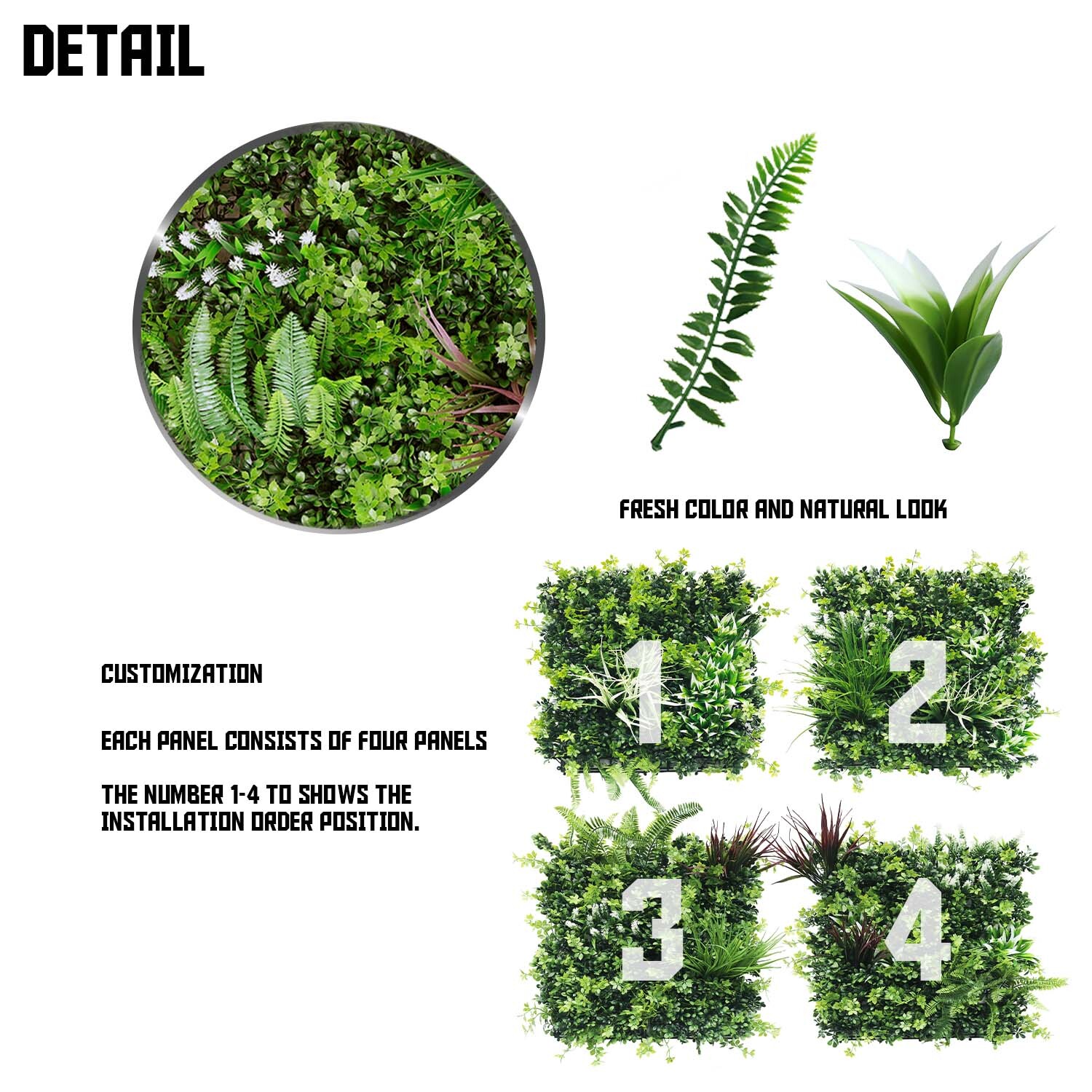40″ Artificial Faux 3D Mix Leaves Wall Panel Fence Screen Home Outdoor Decor #05