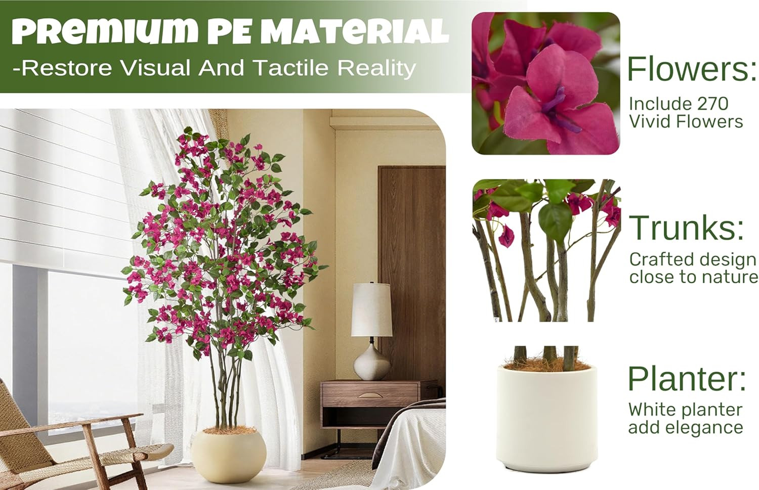 6FT Artificial Purple Bougainvillea Tree with 270 Flowers for Home Decor