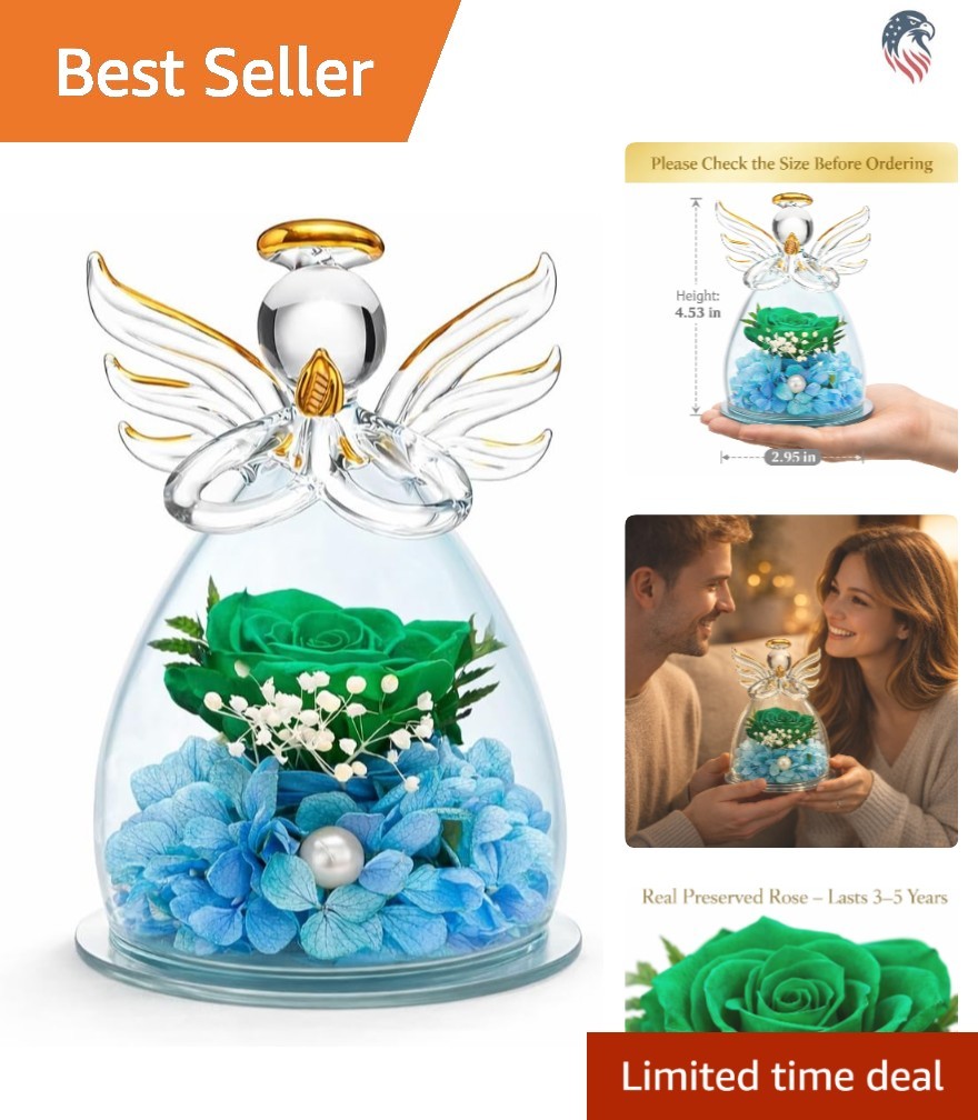 Preserved Rose Angel Glass Figurine Gift for Women Home Decor