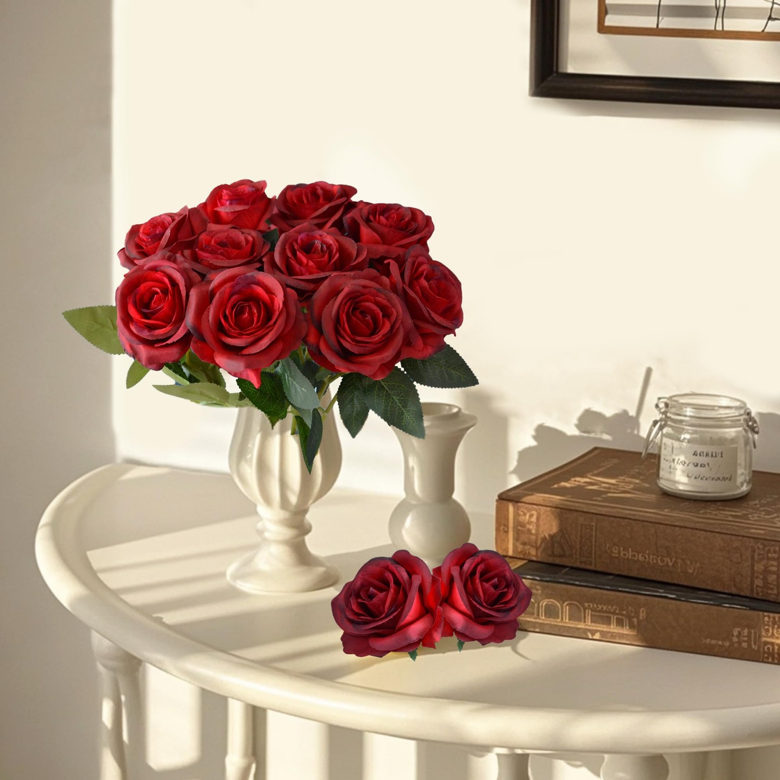 10 Pcs Wine Red Rose Artificial Flower, Faux Silk Flowers With Long Stems, Fa…