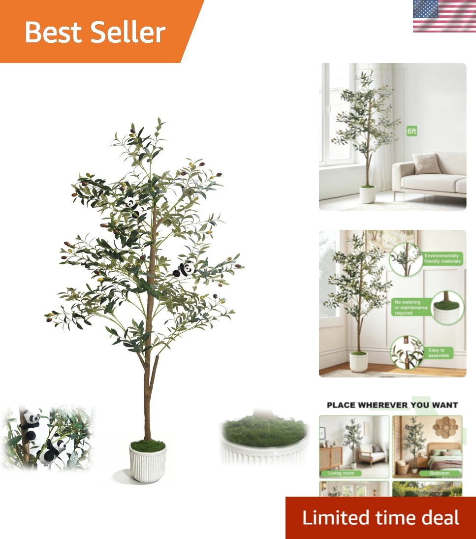 6FT Artificial Olive Tree – Large Indoor Artificial Plant Decor with Branches…