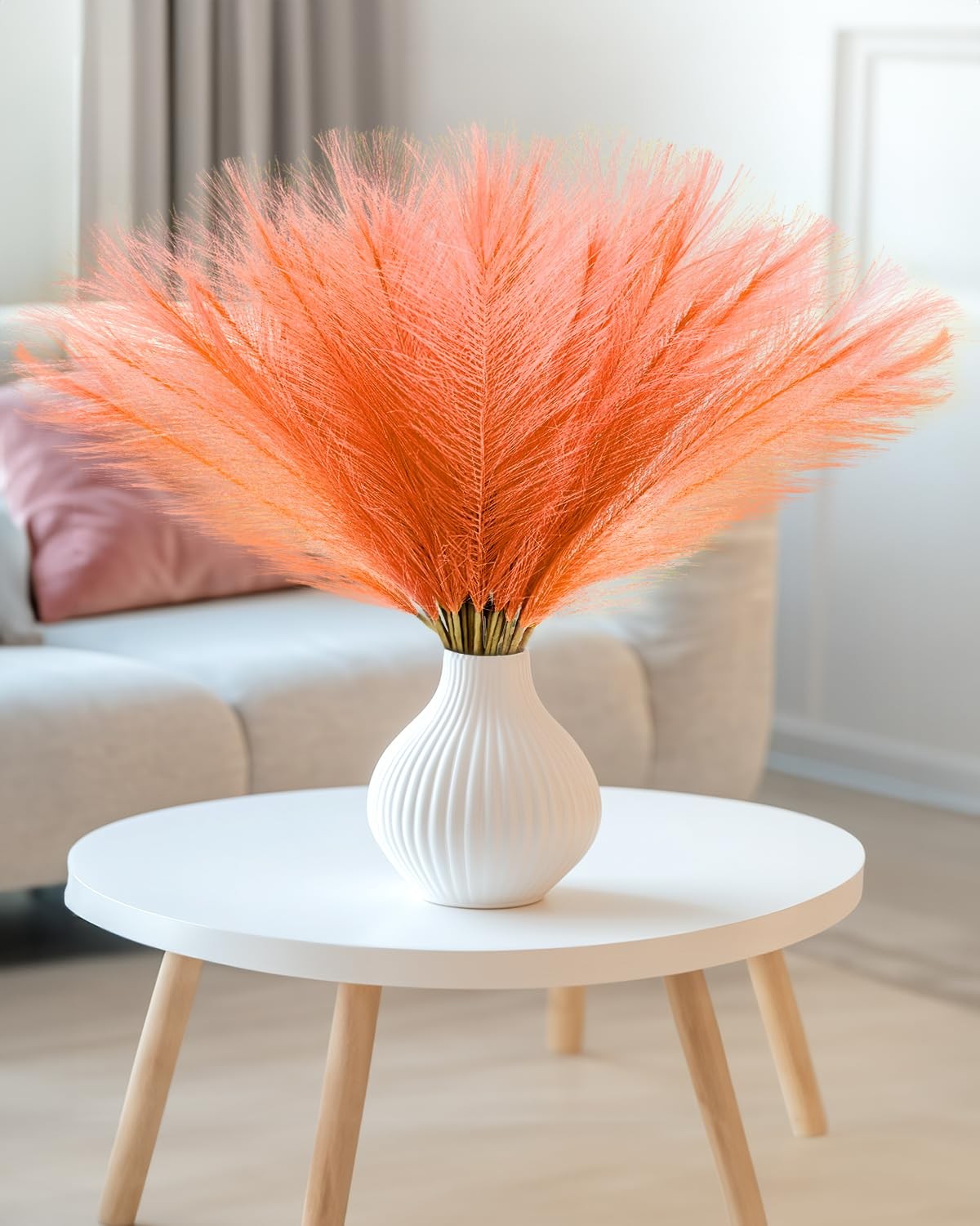 30pcs Orange Faux Pampas Grass Decor, 17.7inch Short Artificial Pompous Grass…