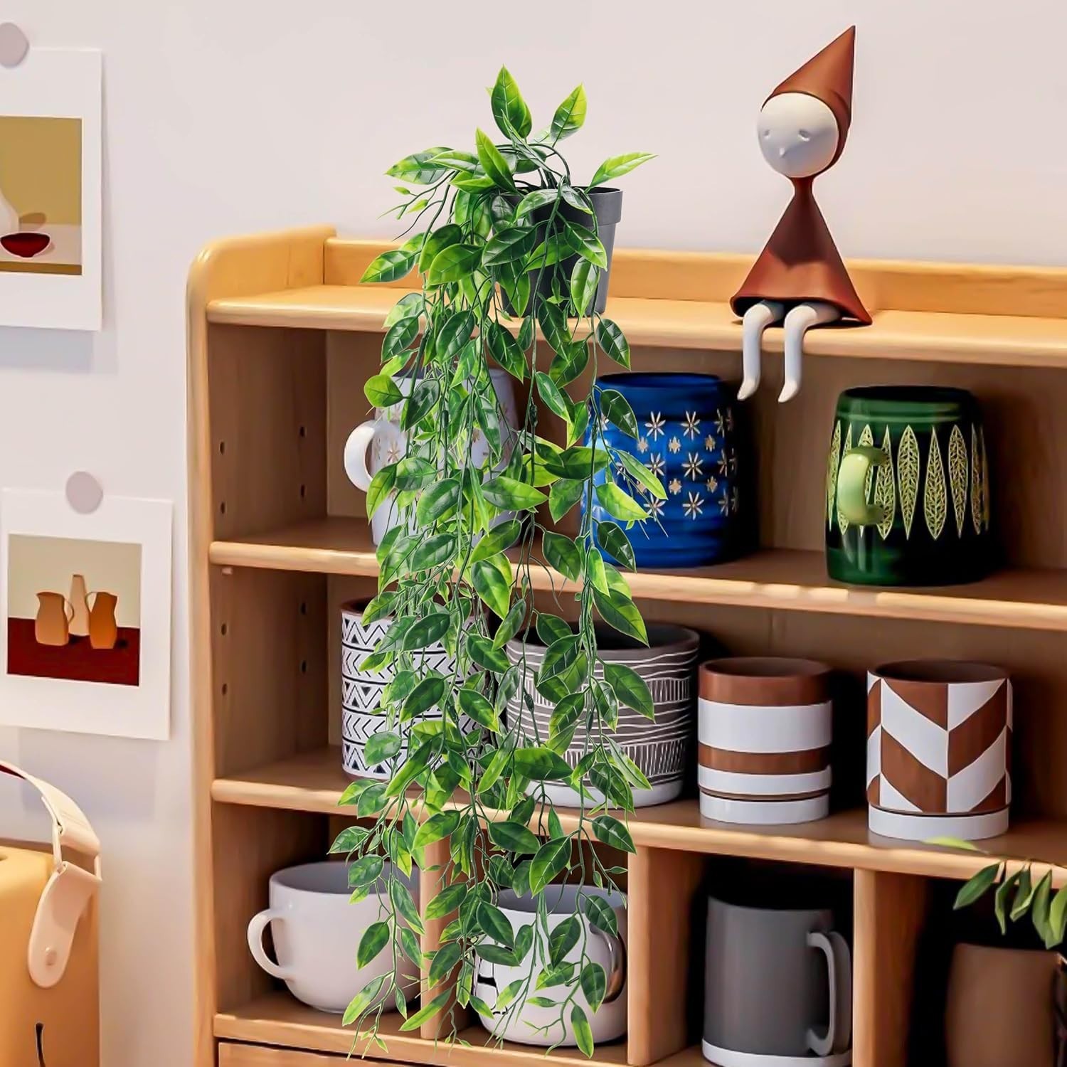 Small Decorative Hanging Plant – Green Faux Pea Pod for Bedroom & Living Room