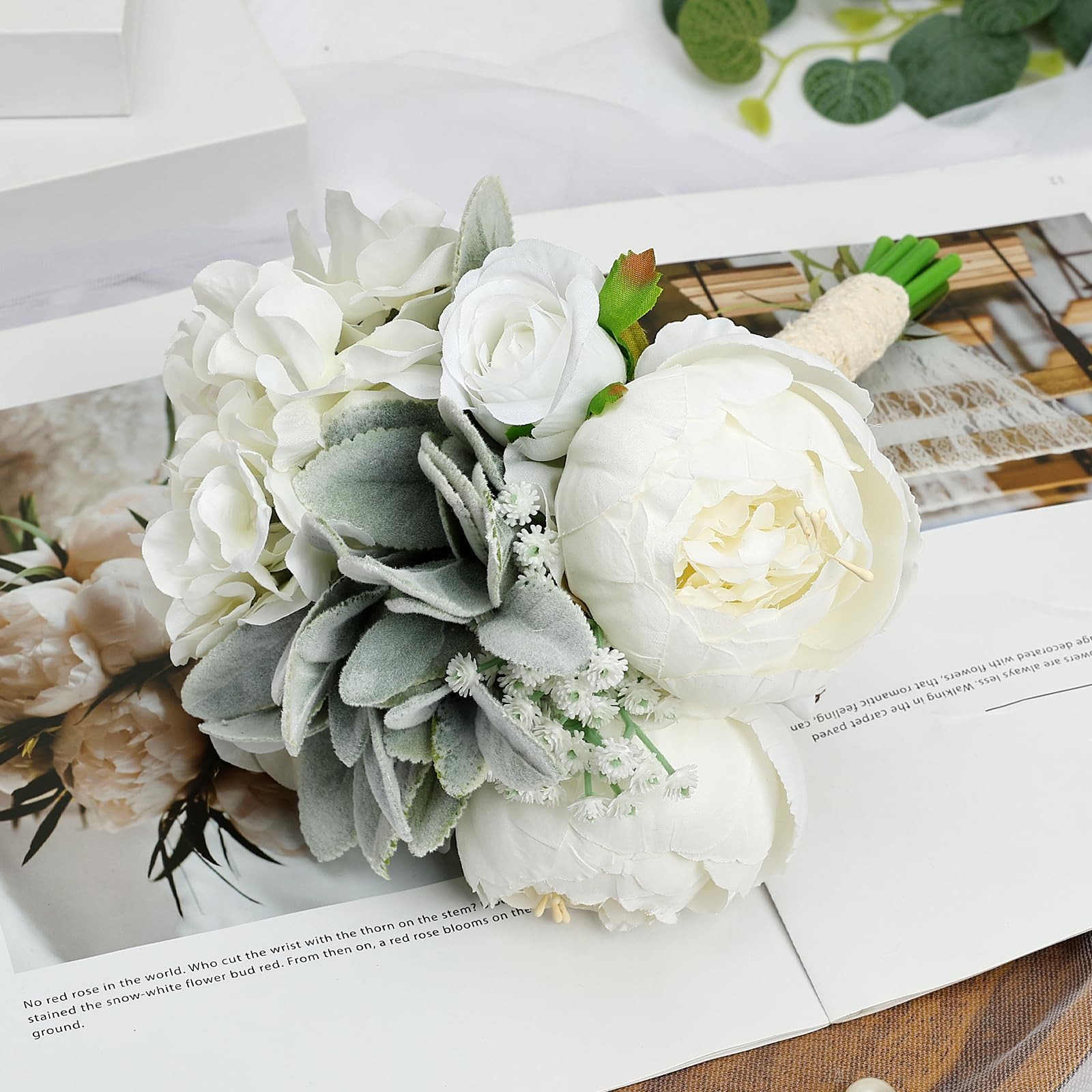DIYDOFUN White Pre-Made Bridesmaids Bouquets Set of 4-7 inch Small Rustic Ari…