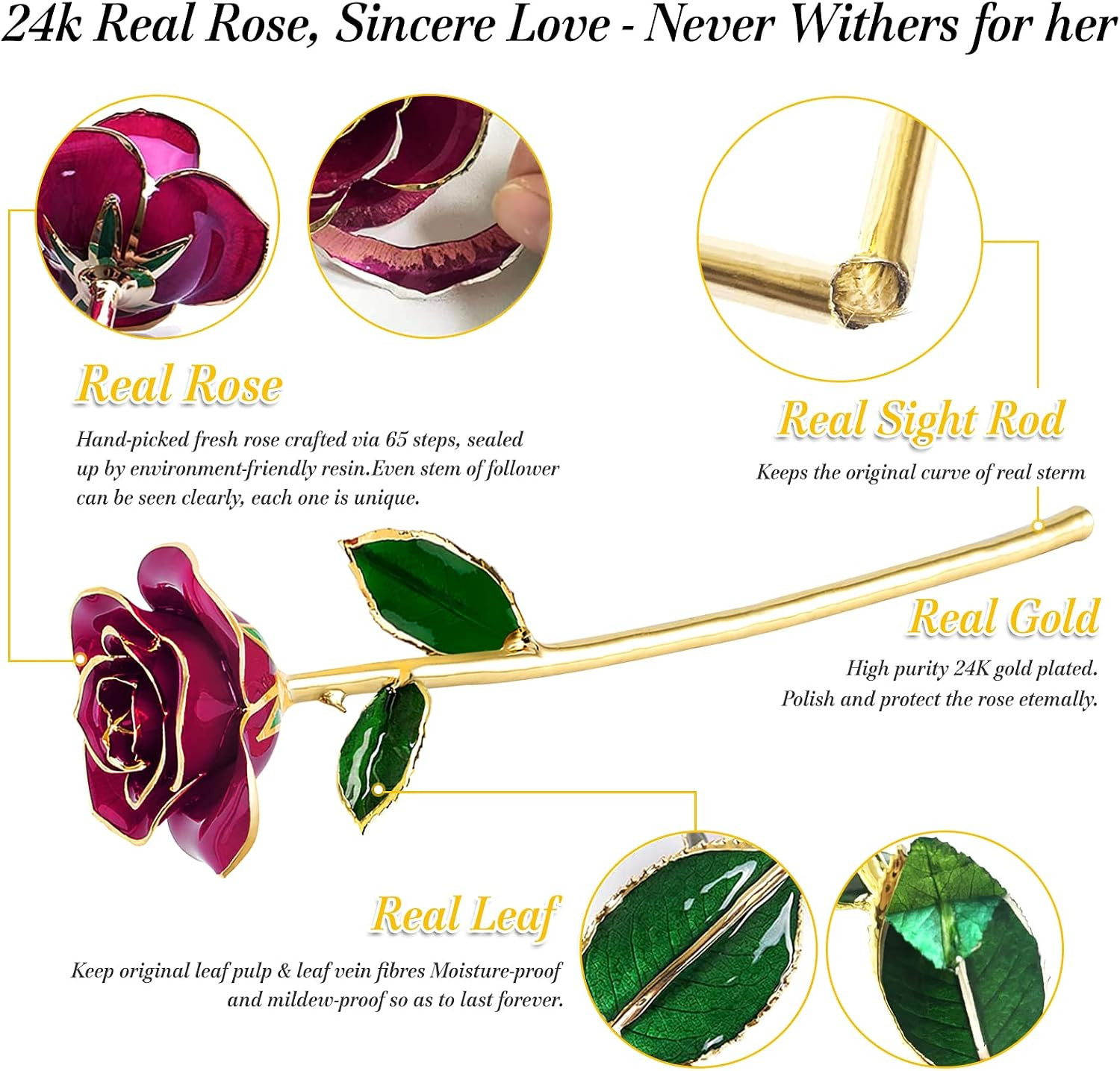 Gifts for Women Mom Gold Dipped Rose 24k Gold Dipped Real Rose Lasted Forever wi